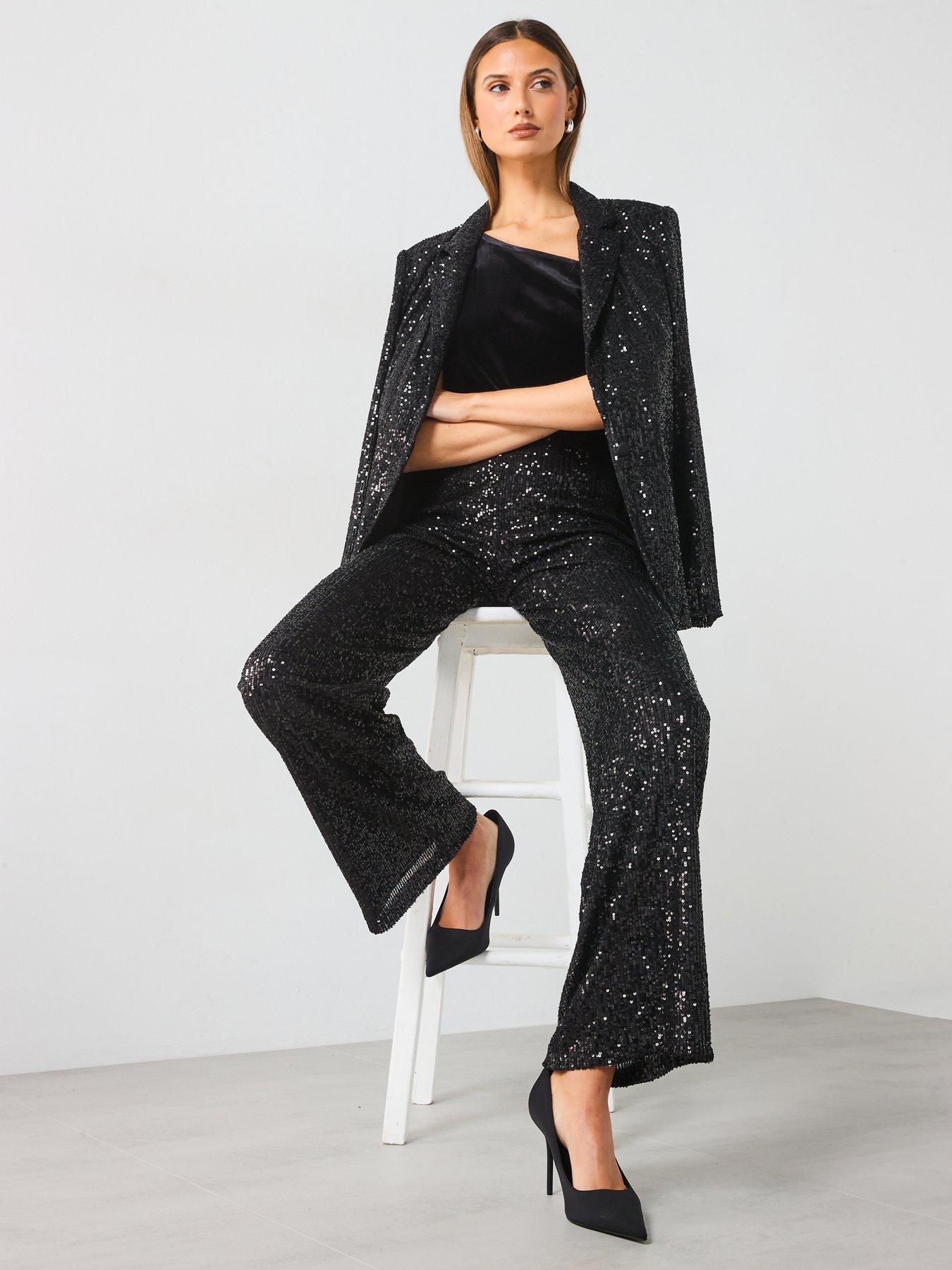Image 6 of 6 of Mango Sequin Trousers - Black
