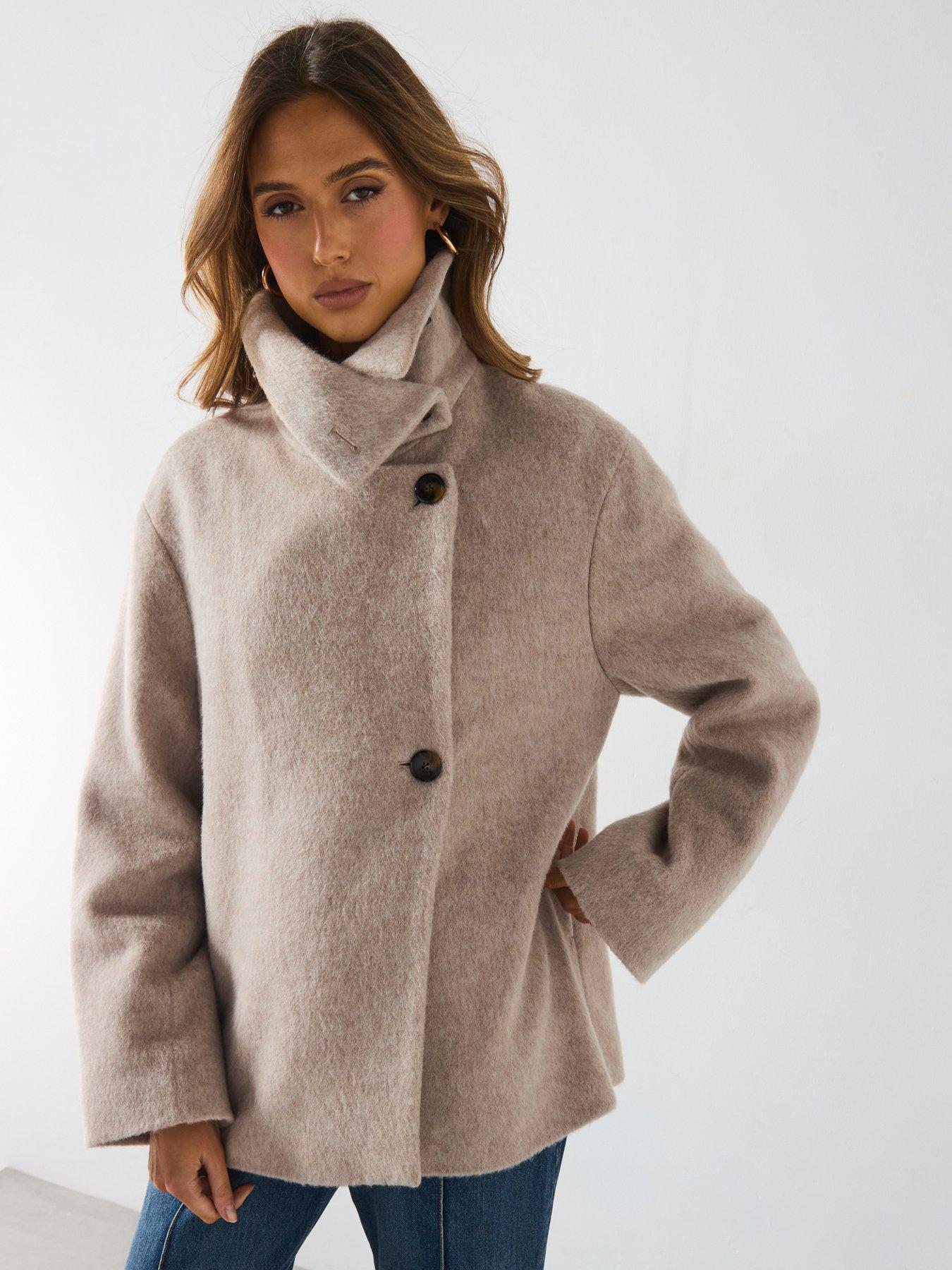 Mango Oversized Collar Wool Coat Beige Natural Very