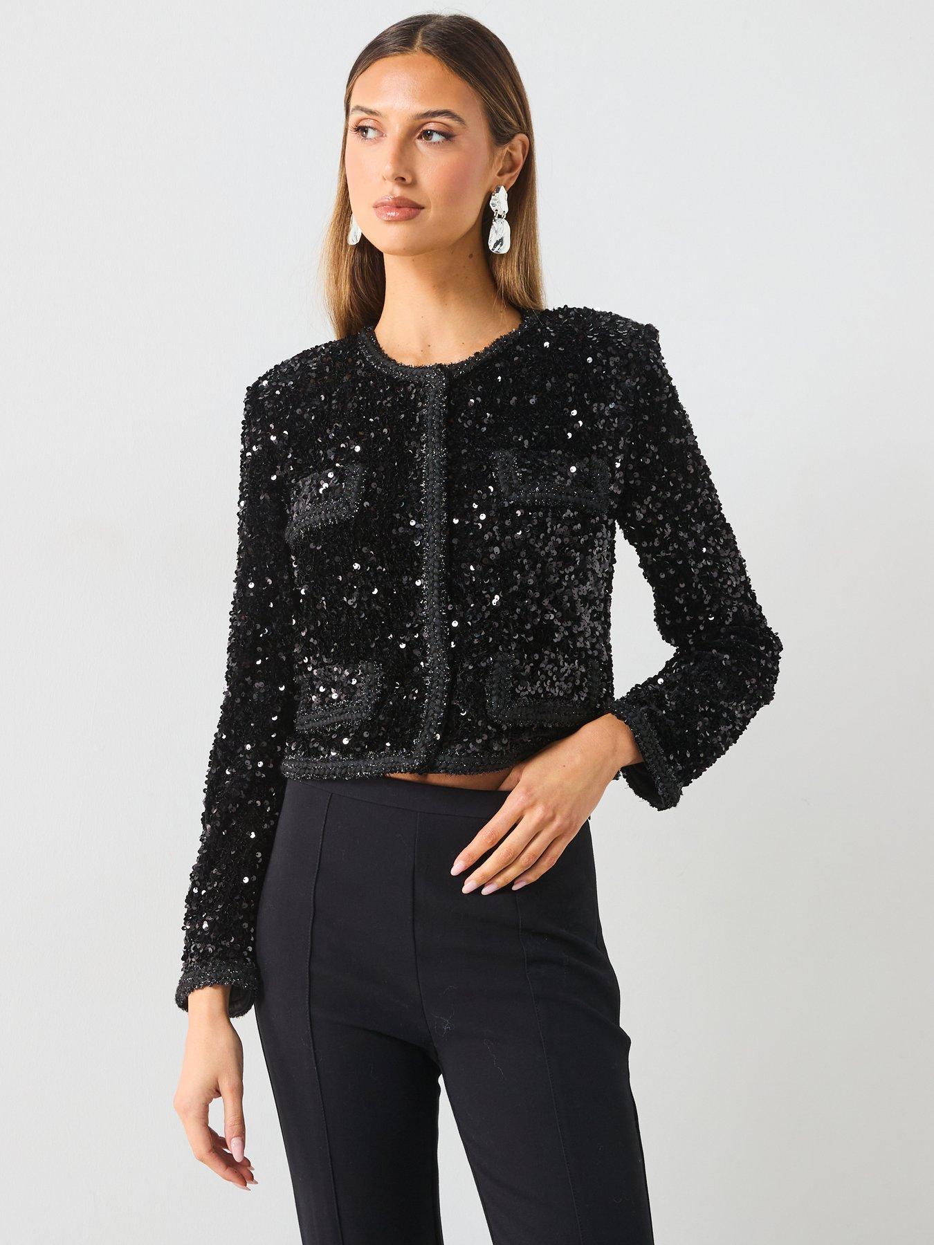 Womens Black Sequin Jacket Designer Sequin Jacket Women Blazer