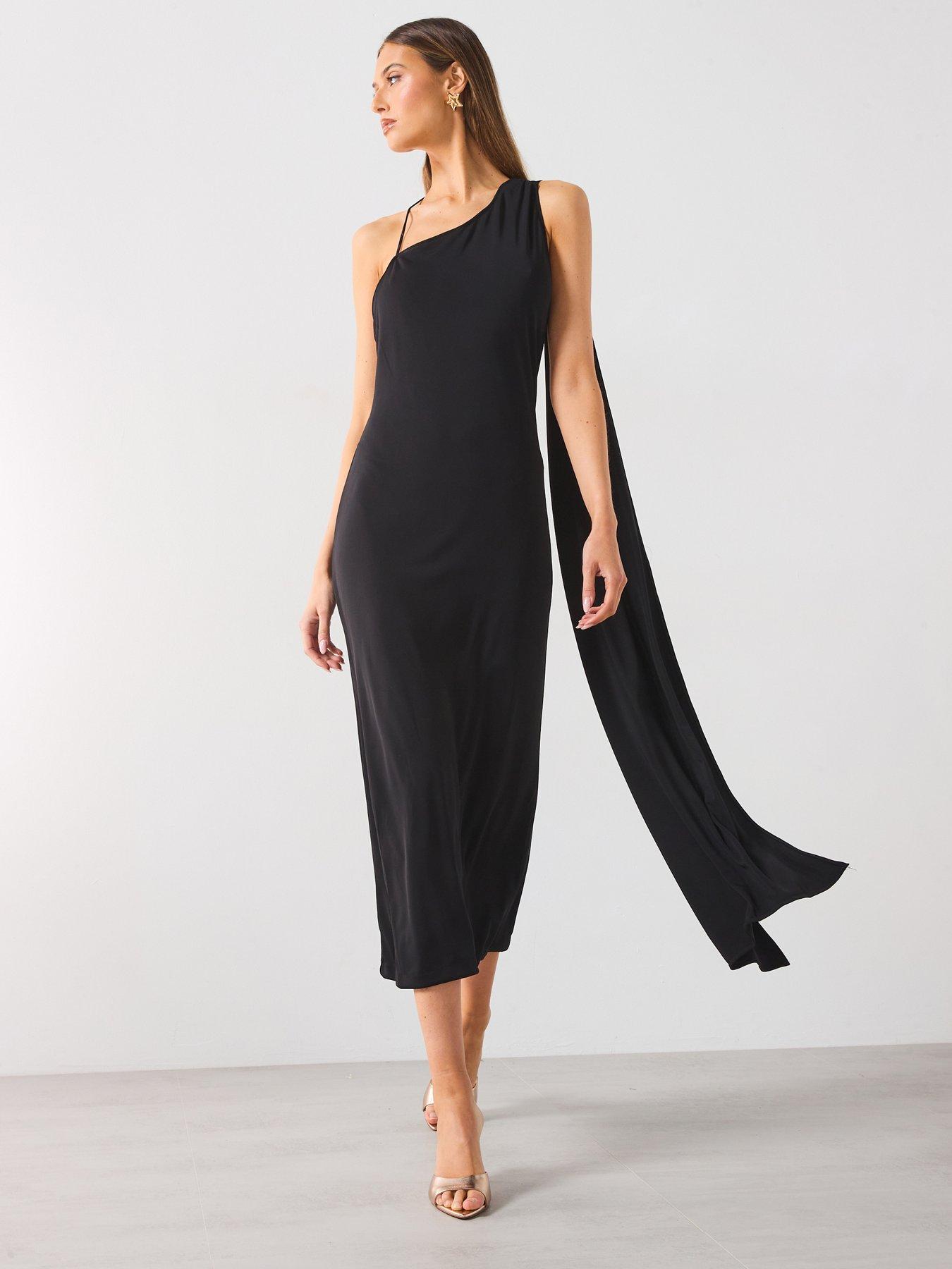 undefined Asymmetrical Bow-Neck Dress - Black