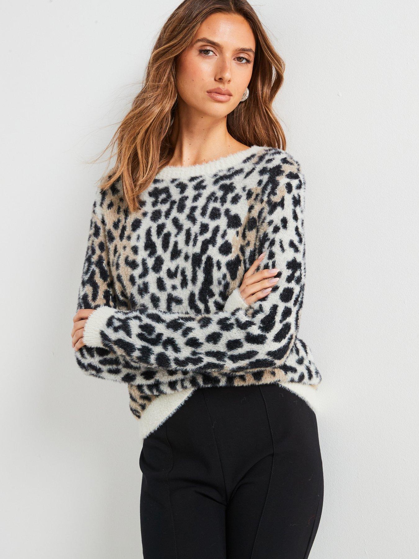undefined Leopard Print Jumper - Cream - Black