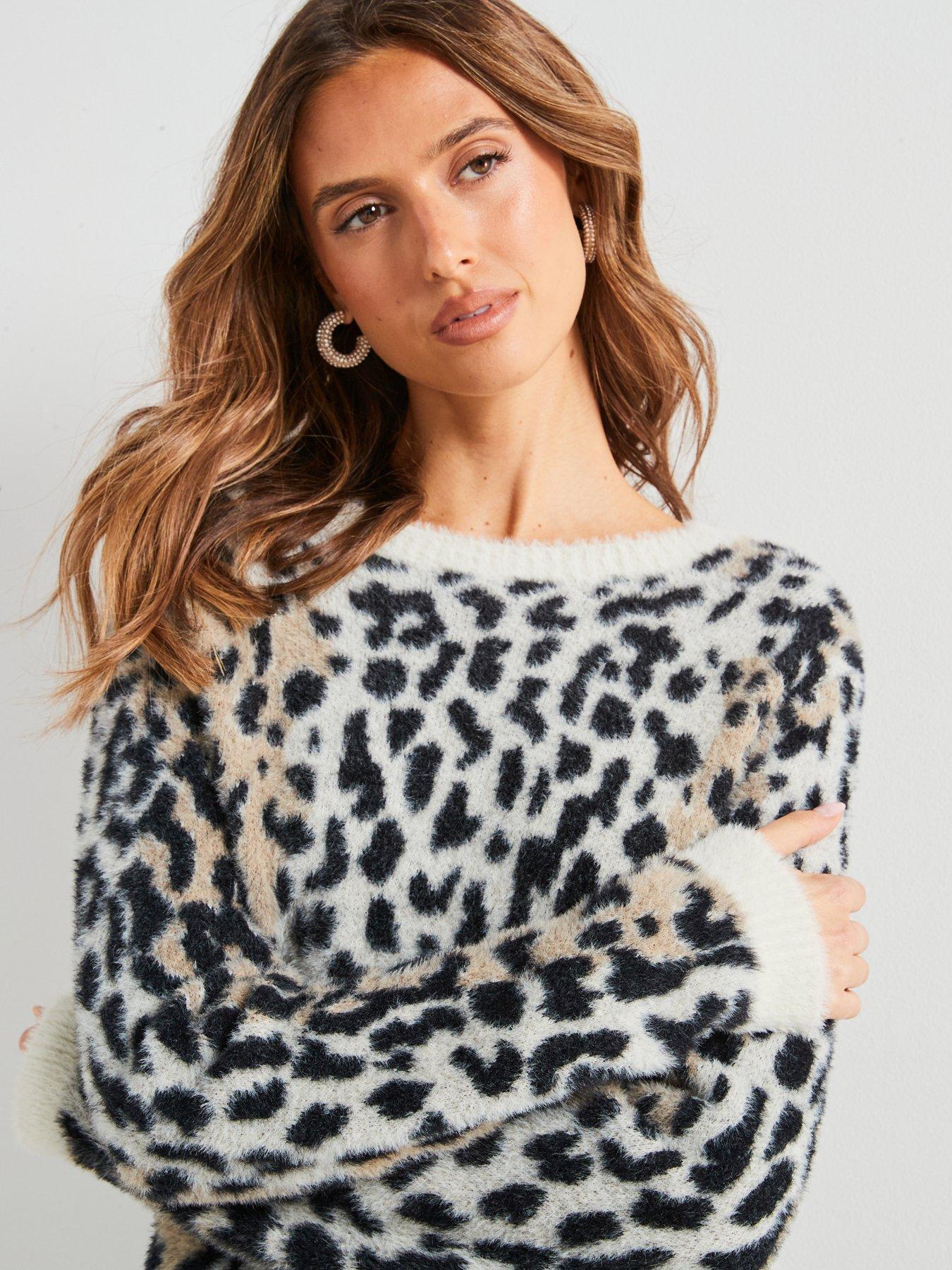 Mango Leopard Print Jumper Cream Black Very