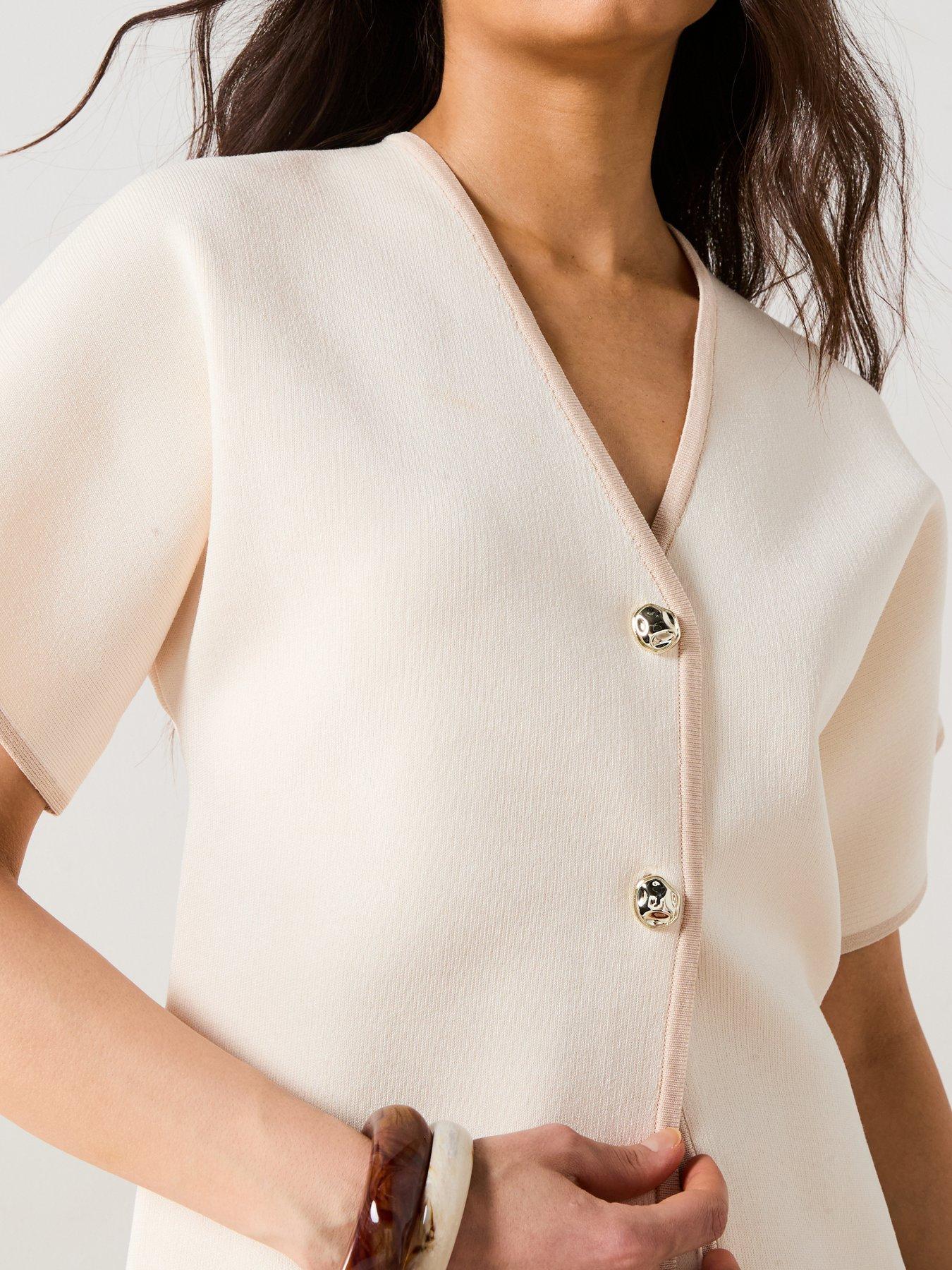 Image 5 of 6 of V by Very Short Sleeve Knitted Compact Yarn Cardigan - Neutral
