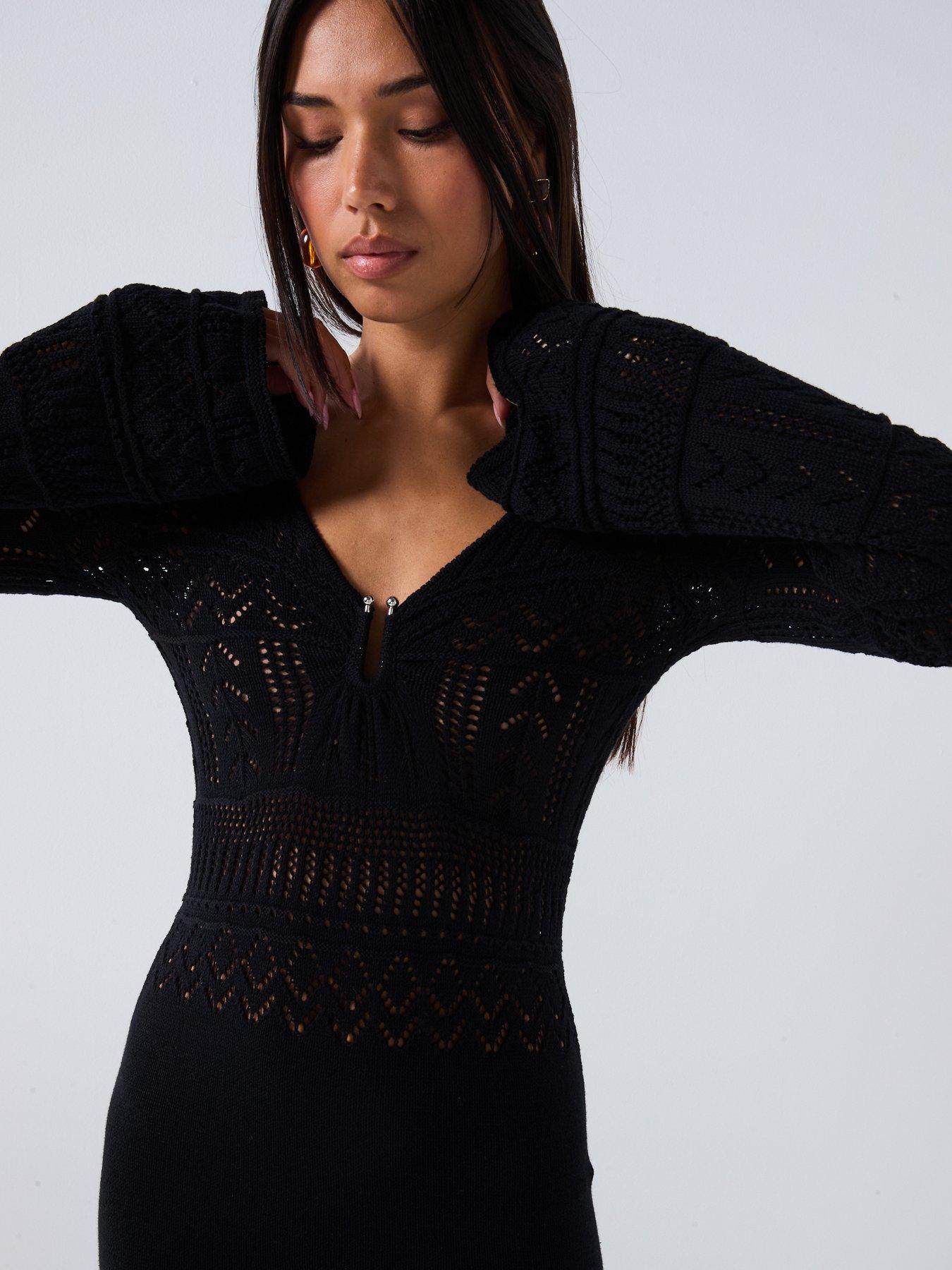 Image 5 of 6 of V by Very Cotton Rich Crochet Knitted Maxi Dress - Black