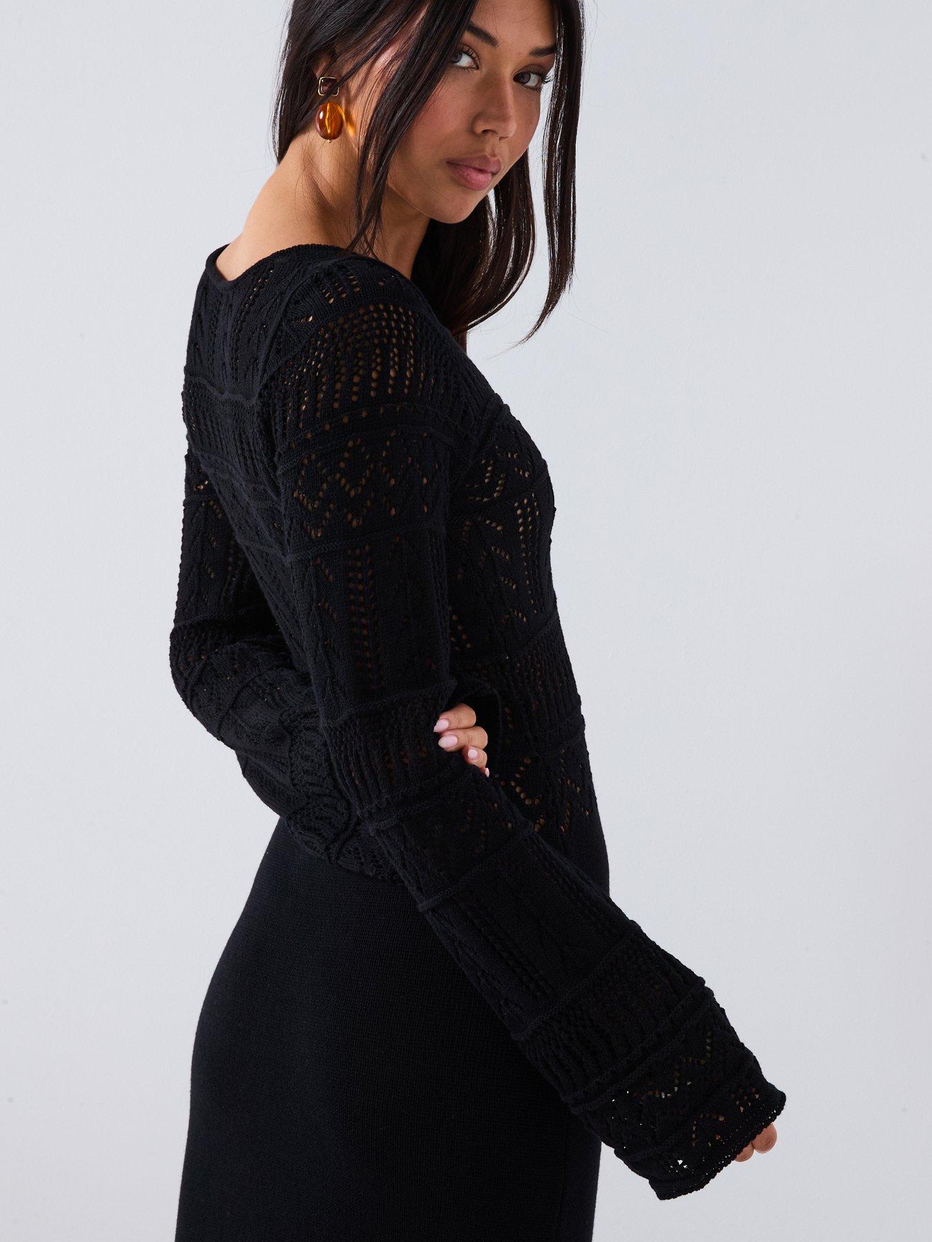 Image 6 of 6 of V by Very Cotton Rich Crochet Knitted Maxi Dress - Black