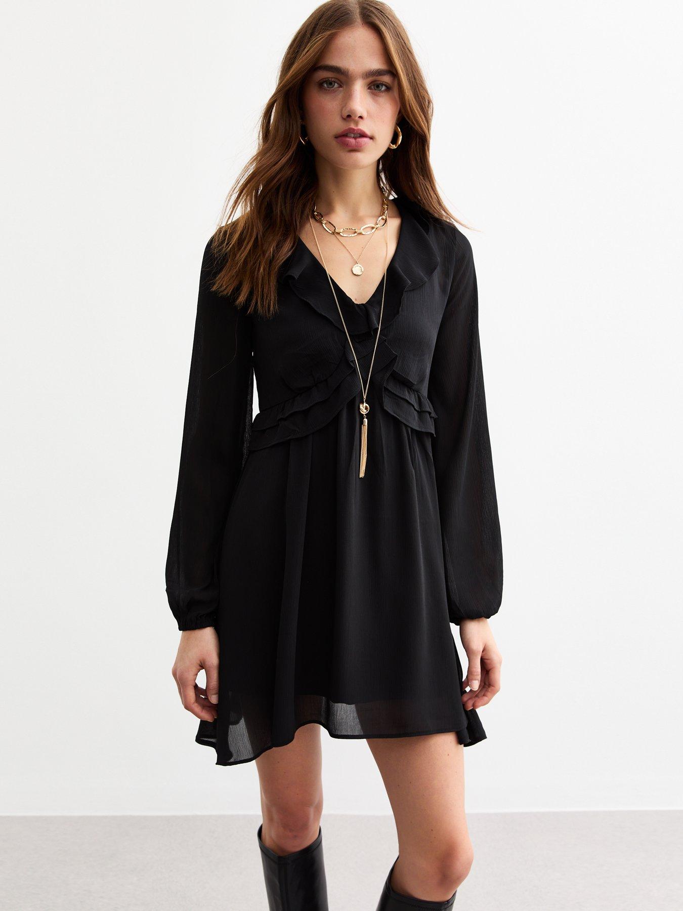undefined Ruffled Chiffon Mini Dress - Black