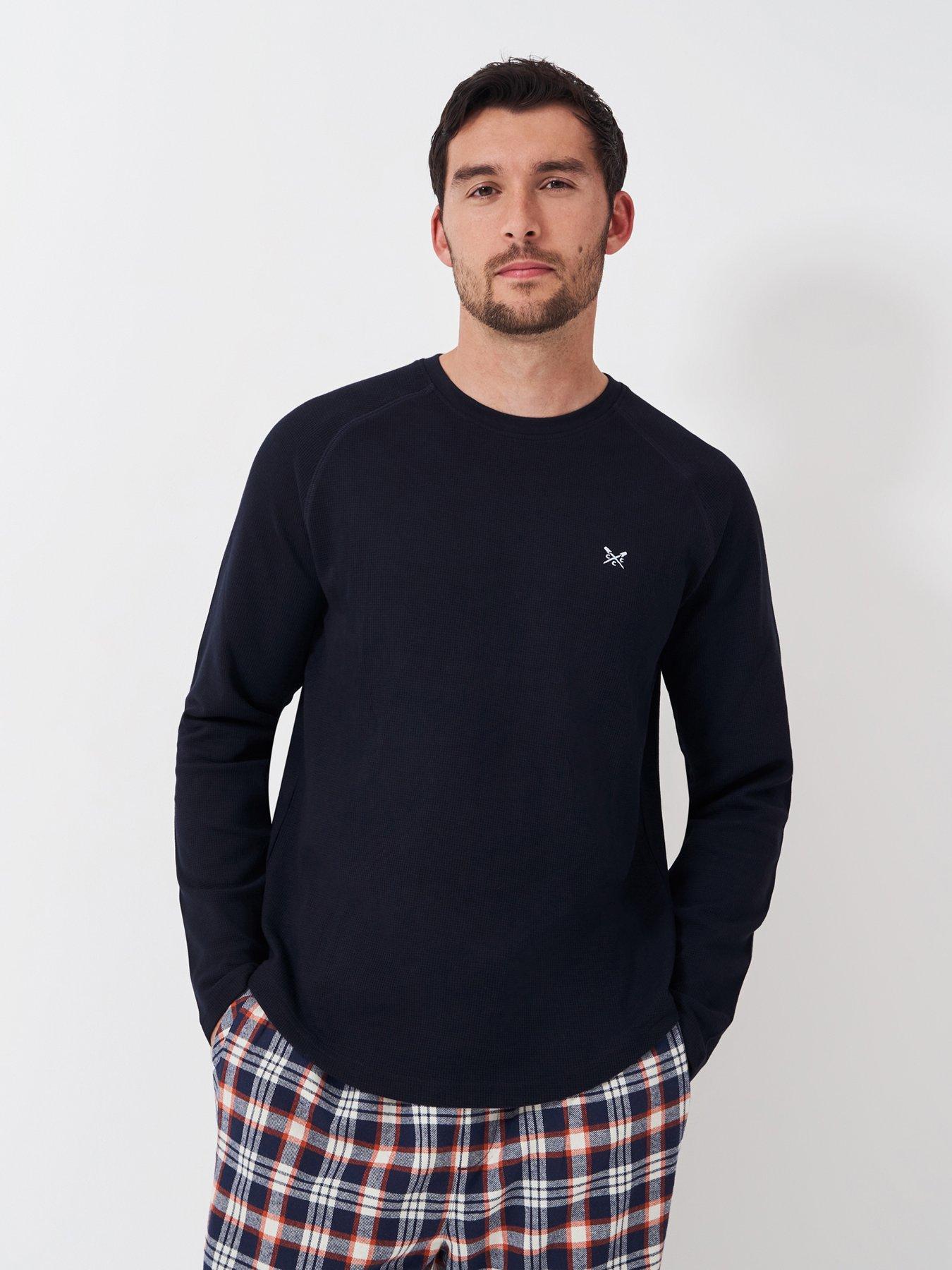 undefined Long Sleeve Cotton Blend Waffle Lounge T-shirt - Navy