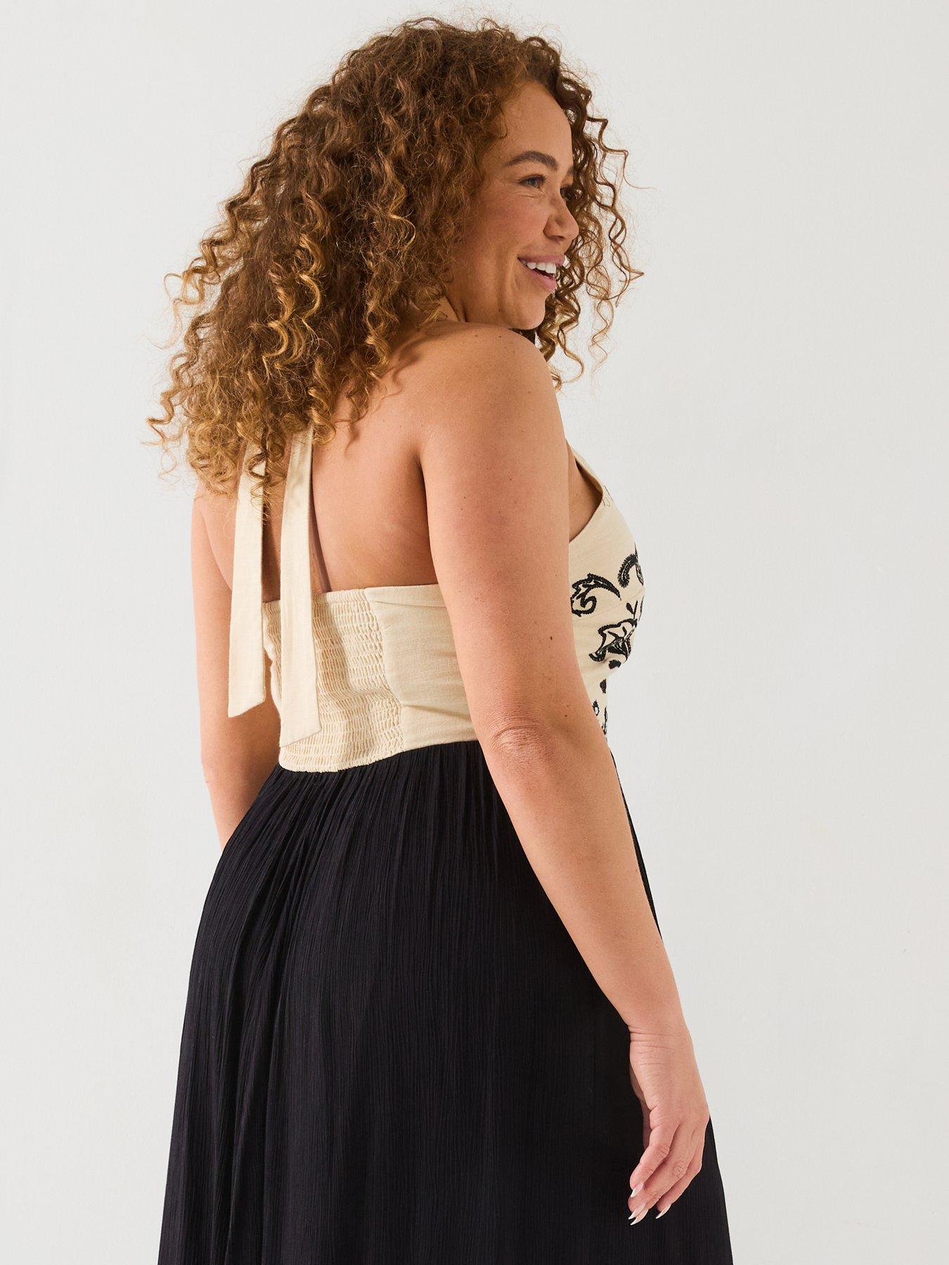 Image 5 of 6 of V by Very Curve Halter Neck Embroidered Maxi Dress - Multi