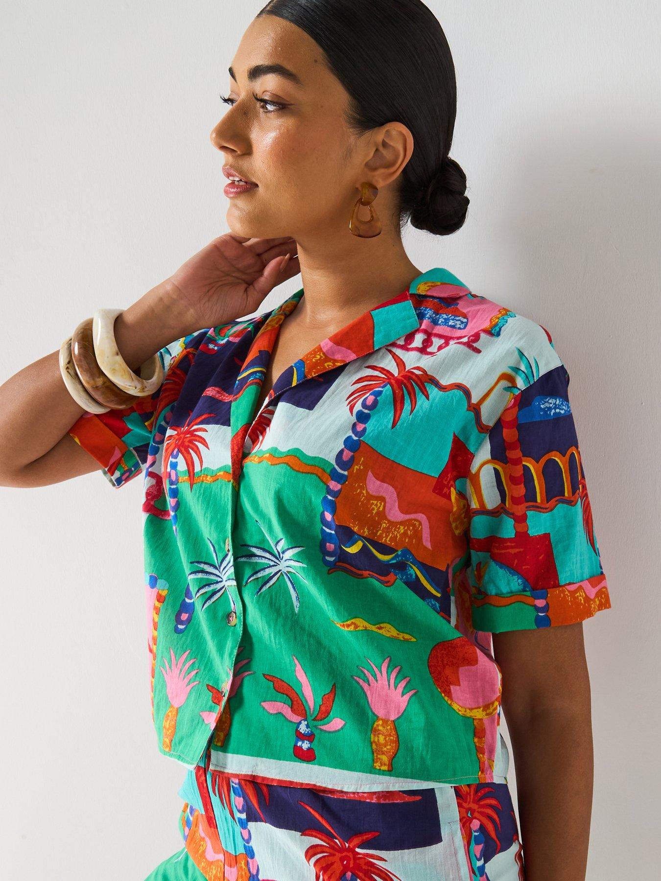 V by Very: Postcard Button Thru Shirt Co-Ord - Multi