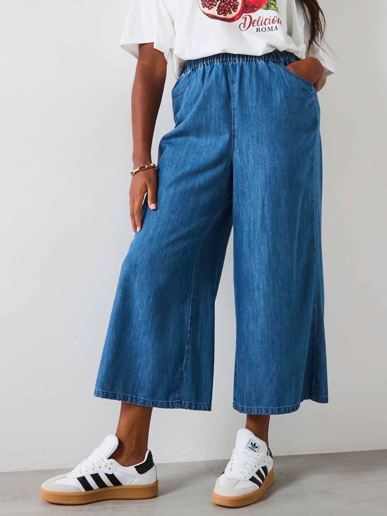 V by Very Curve Elasticated Waist Crop Jean - Mid Wash