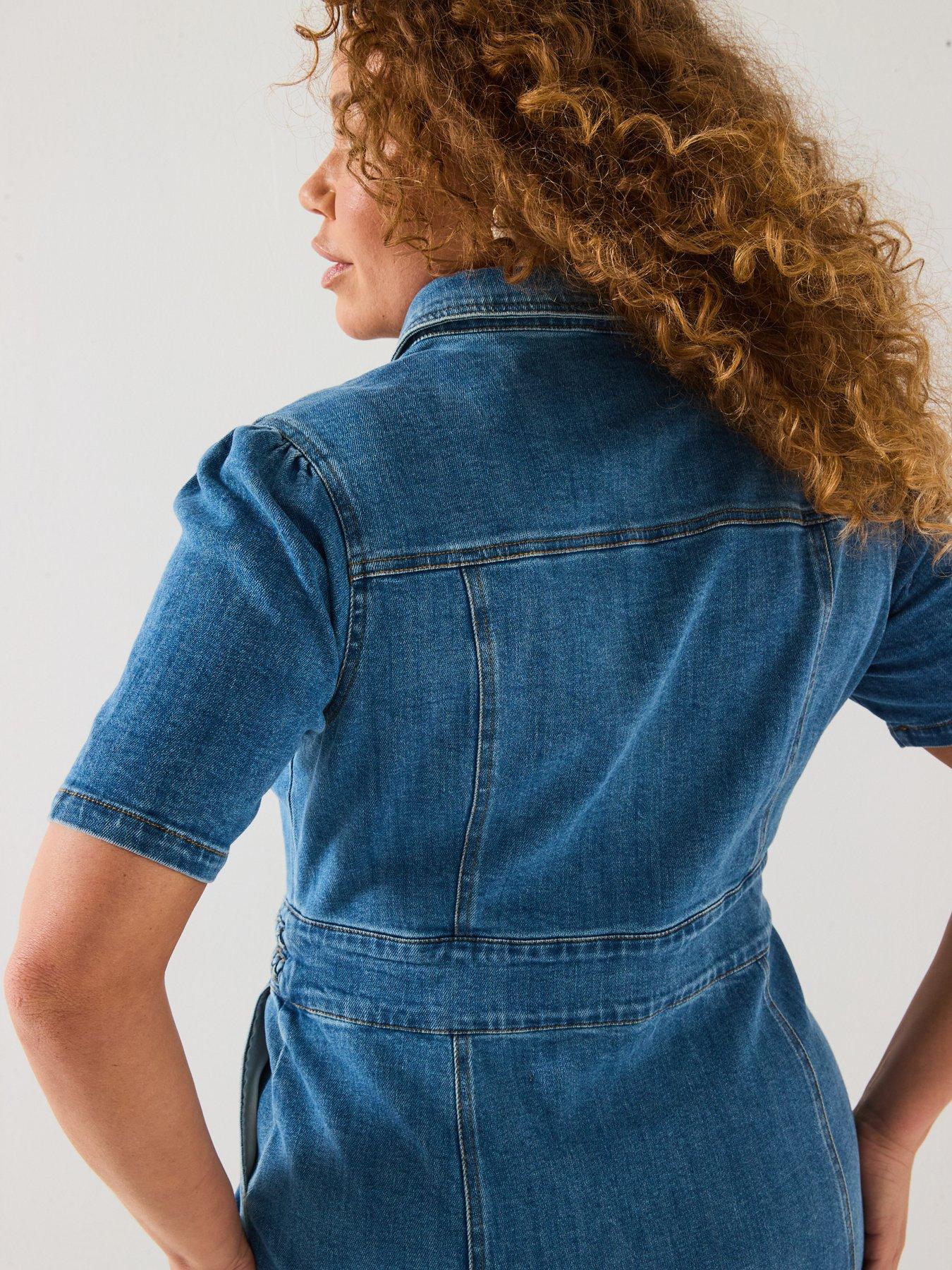 Image 5 of 6 of V by Very Curve Denim Button Through Midi Dress - Mid Wash