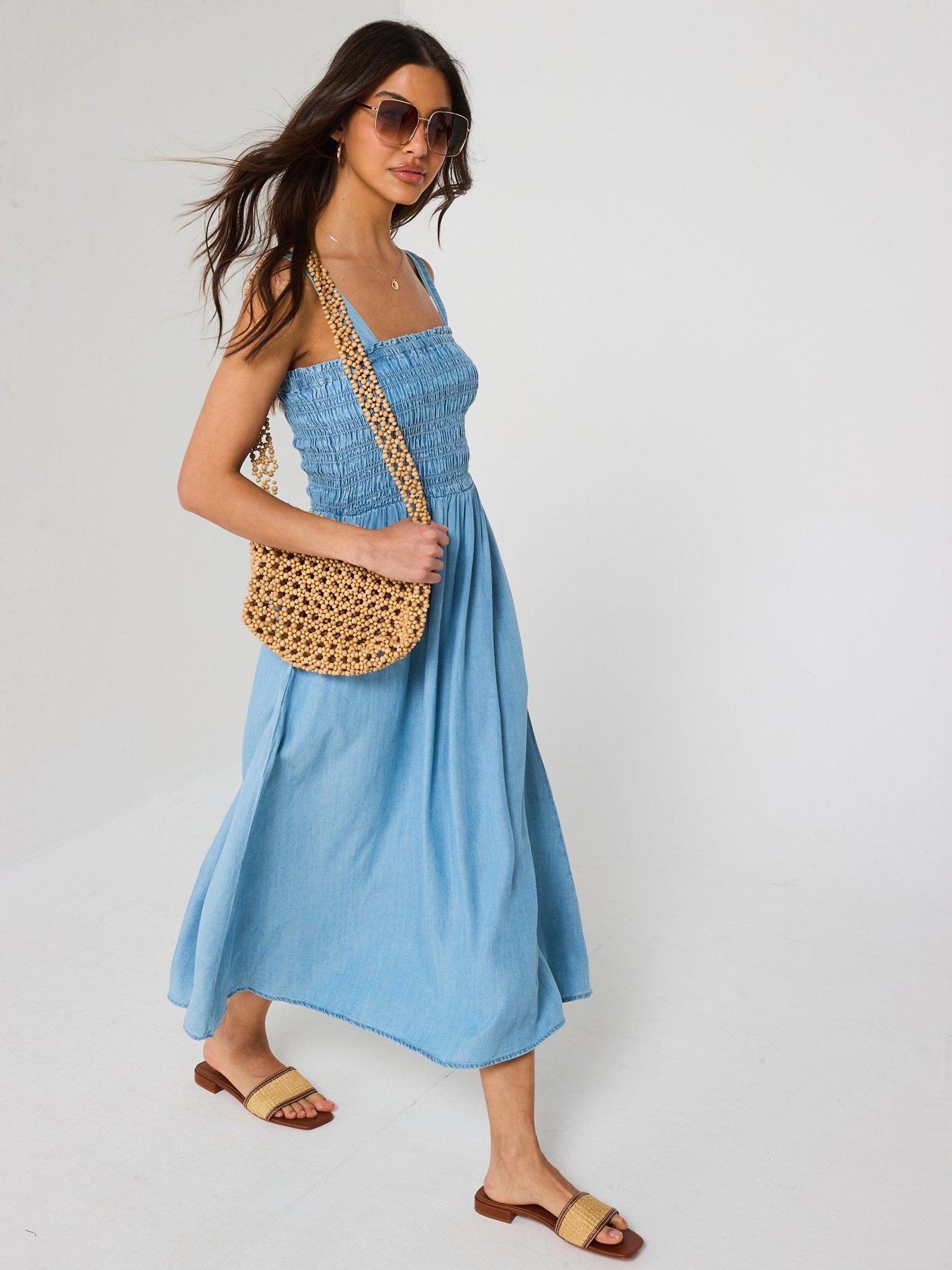 undefined Supersoft Smock Top Denim Dress - Light Wash