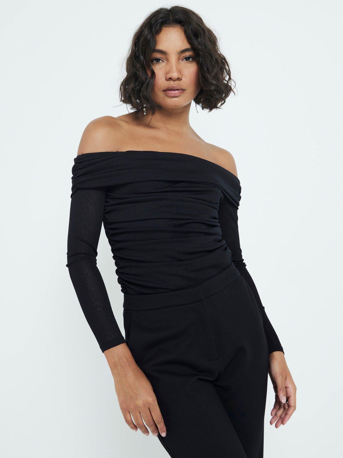 undefined Ruched Bardot Top - Black