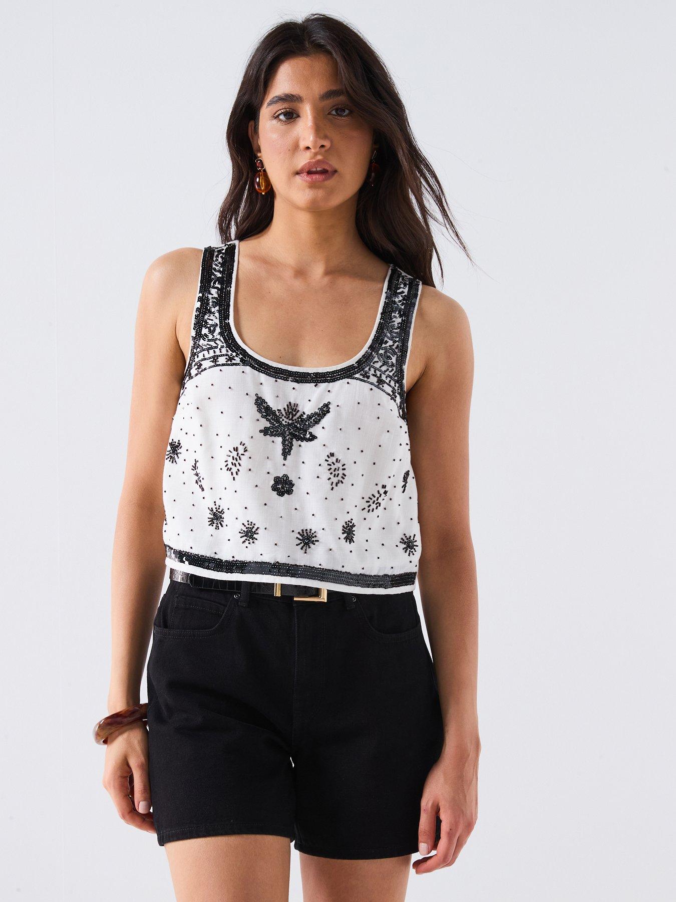 undefined Beaded Scoop Neck Vest