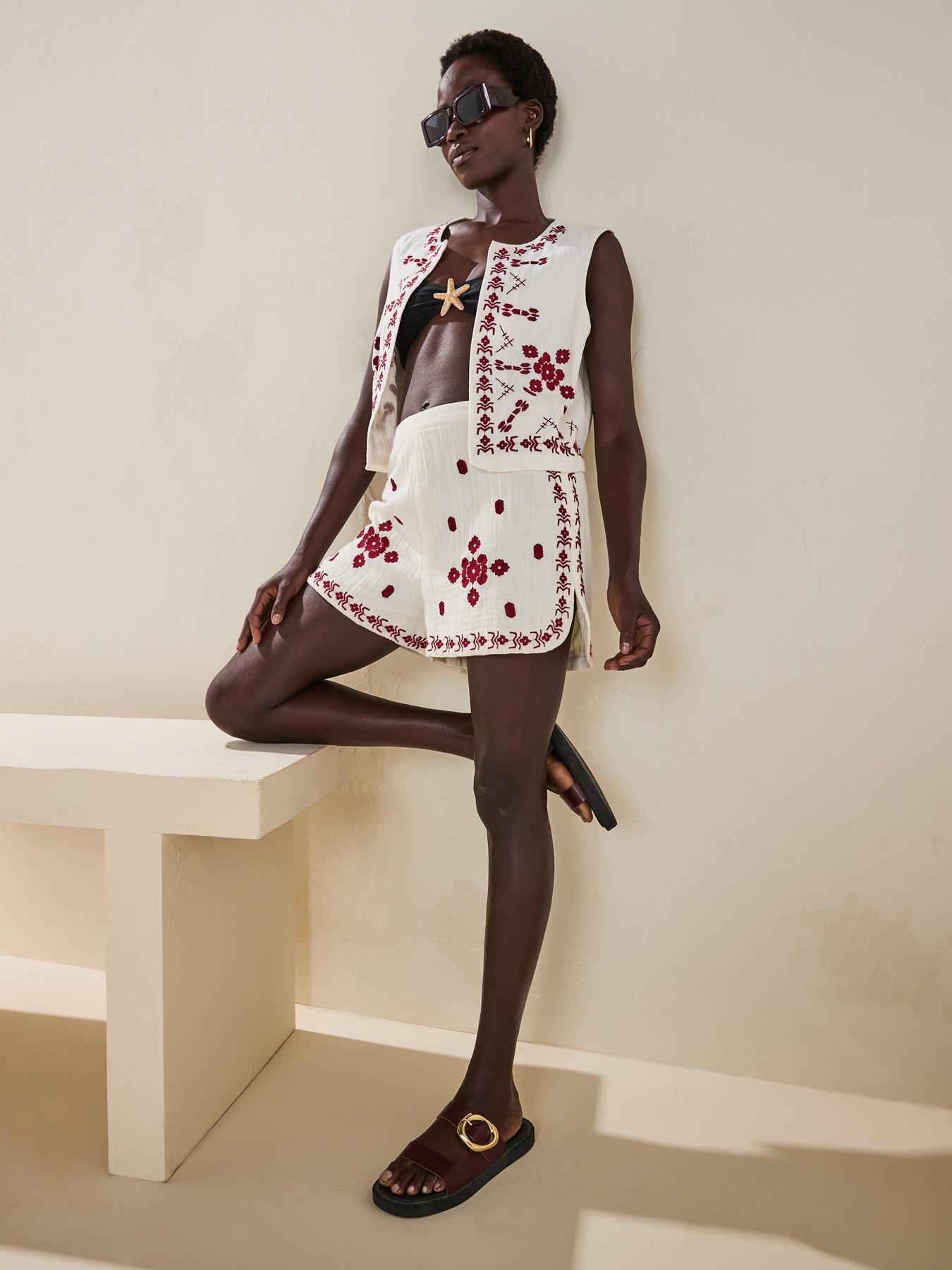 Image 3 of 6 of V by Very Embroidered Short Co-Ord - Cream