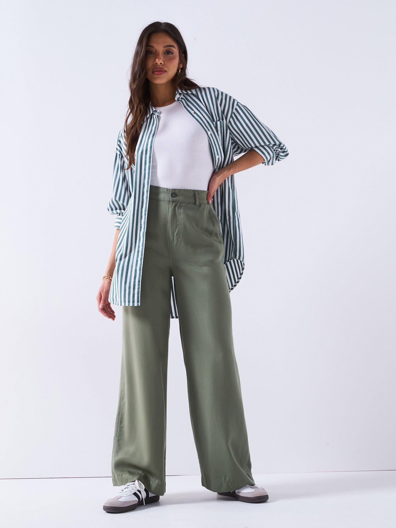 V by Very High Waist Soft Touch Wide Leg Trouser - Khaki
