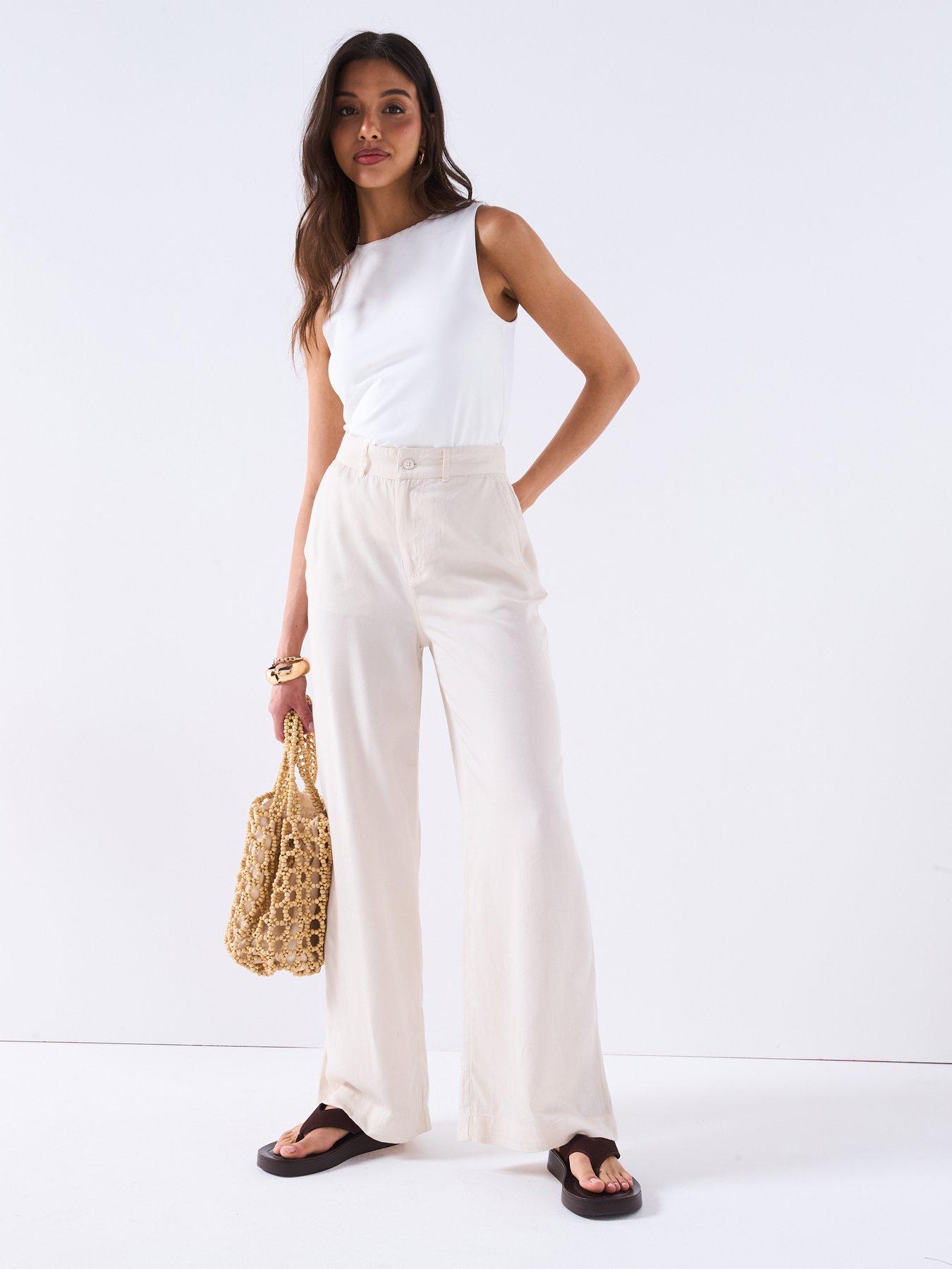 undefined Wide Leg Trousers - Beige