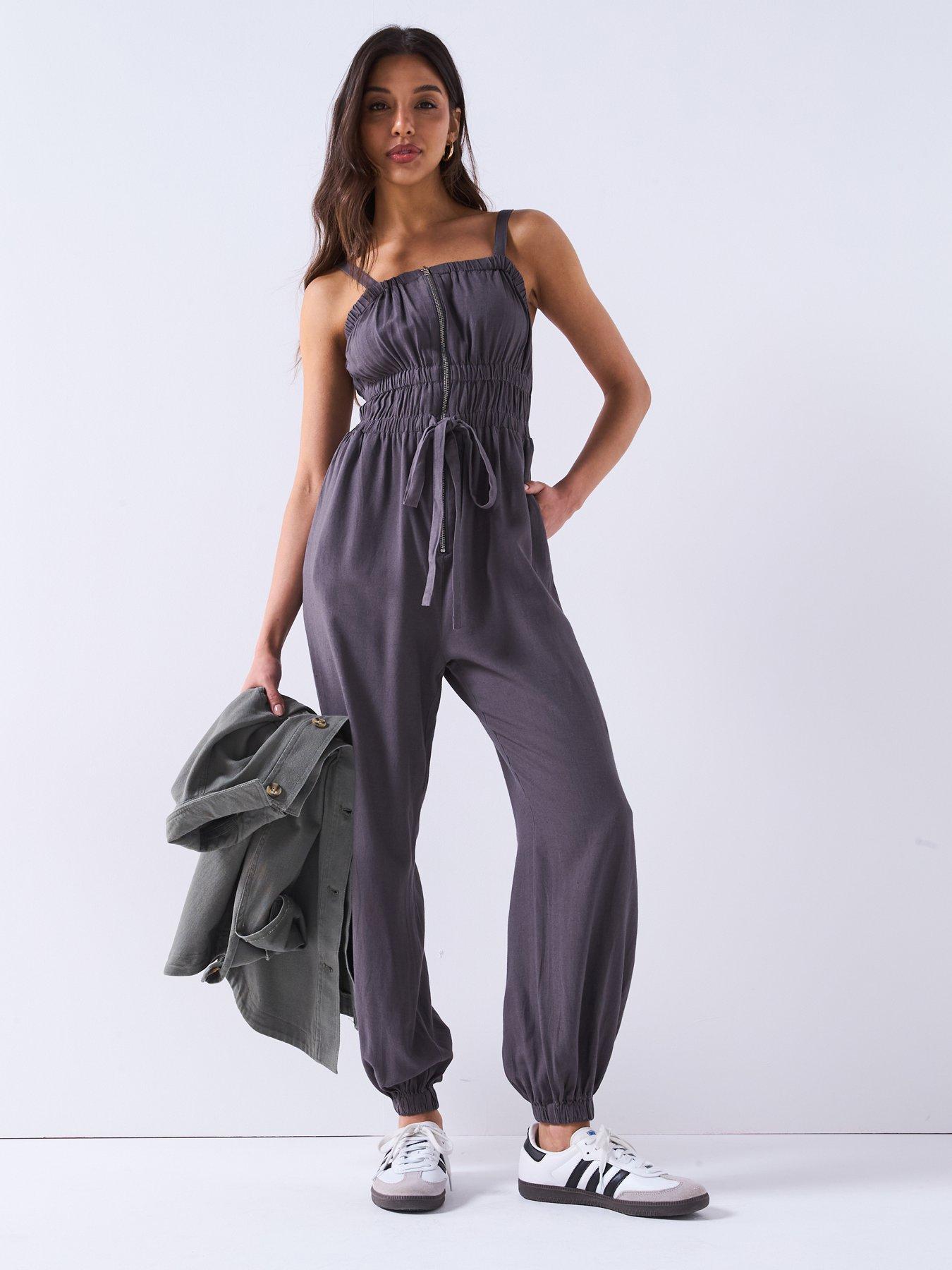 undefined Zip Front Jumpsuit - Grey