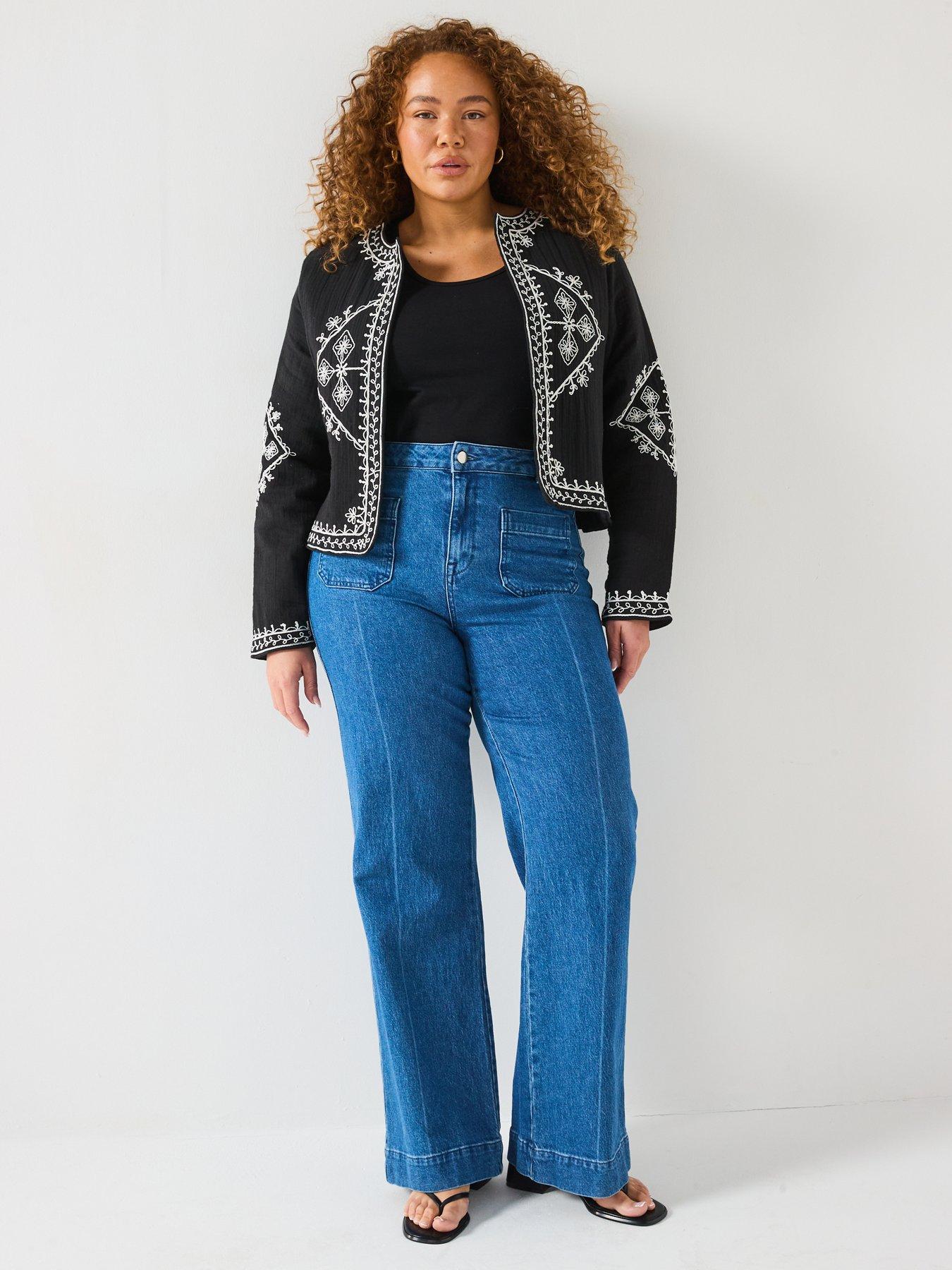 V by Very Curve Embroidered Jacket - Black | Very