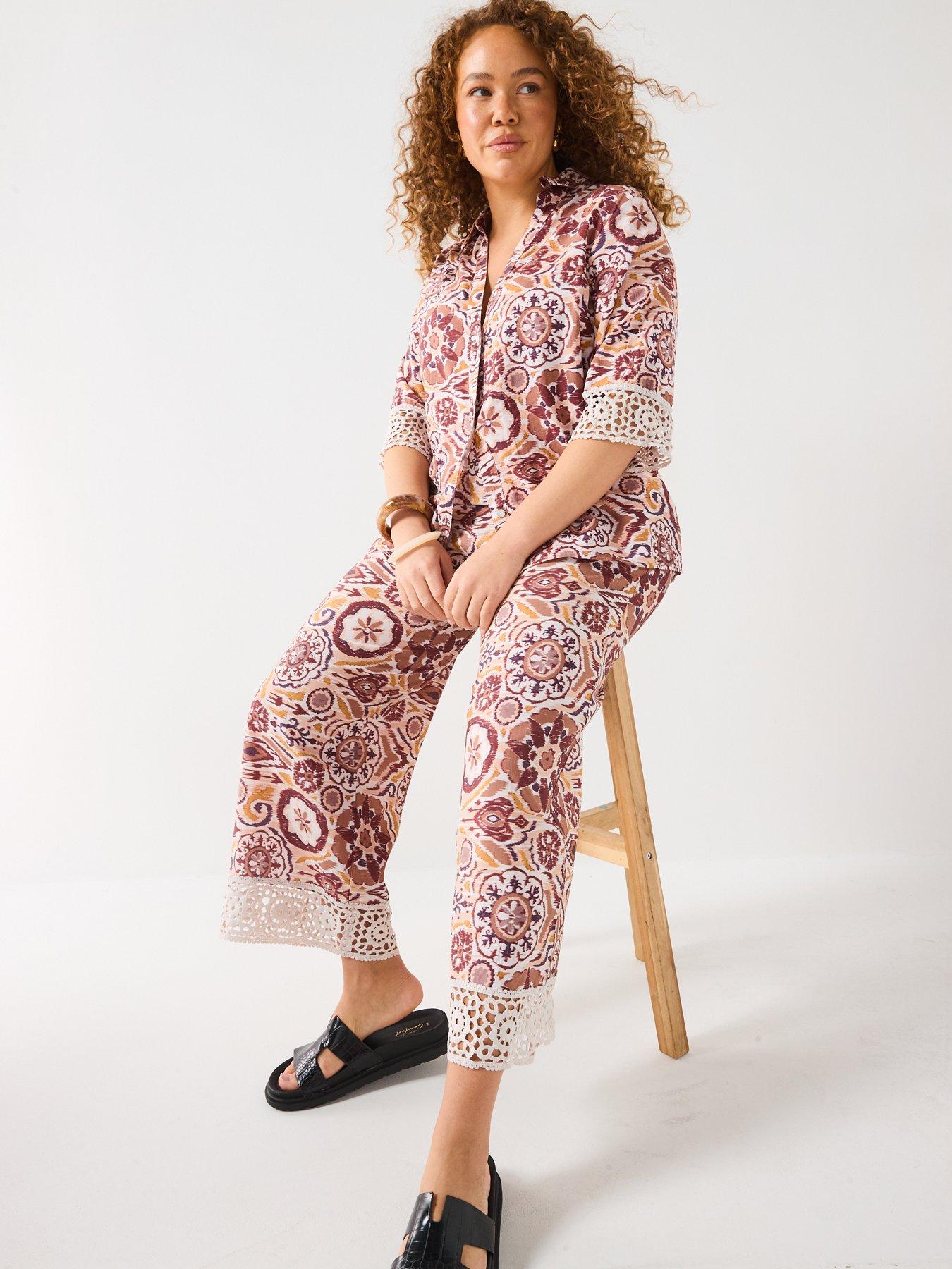 Image 4 of 6 of V by Very Curve Lace Trim Cropped Trouser Co-Ord