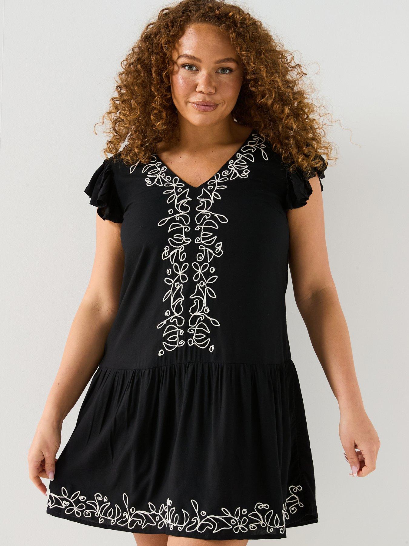 undefined Embroidered Dropped Waist Mini Dress