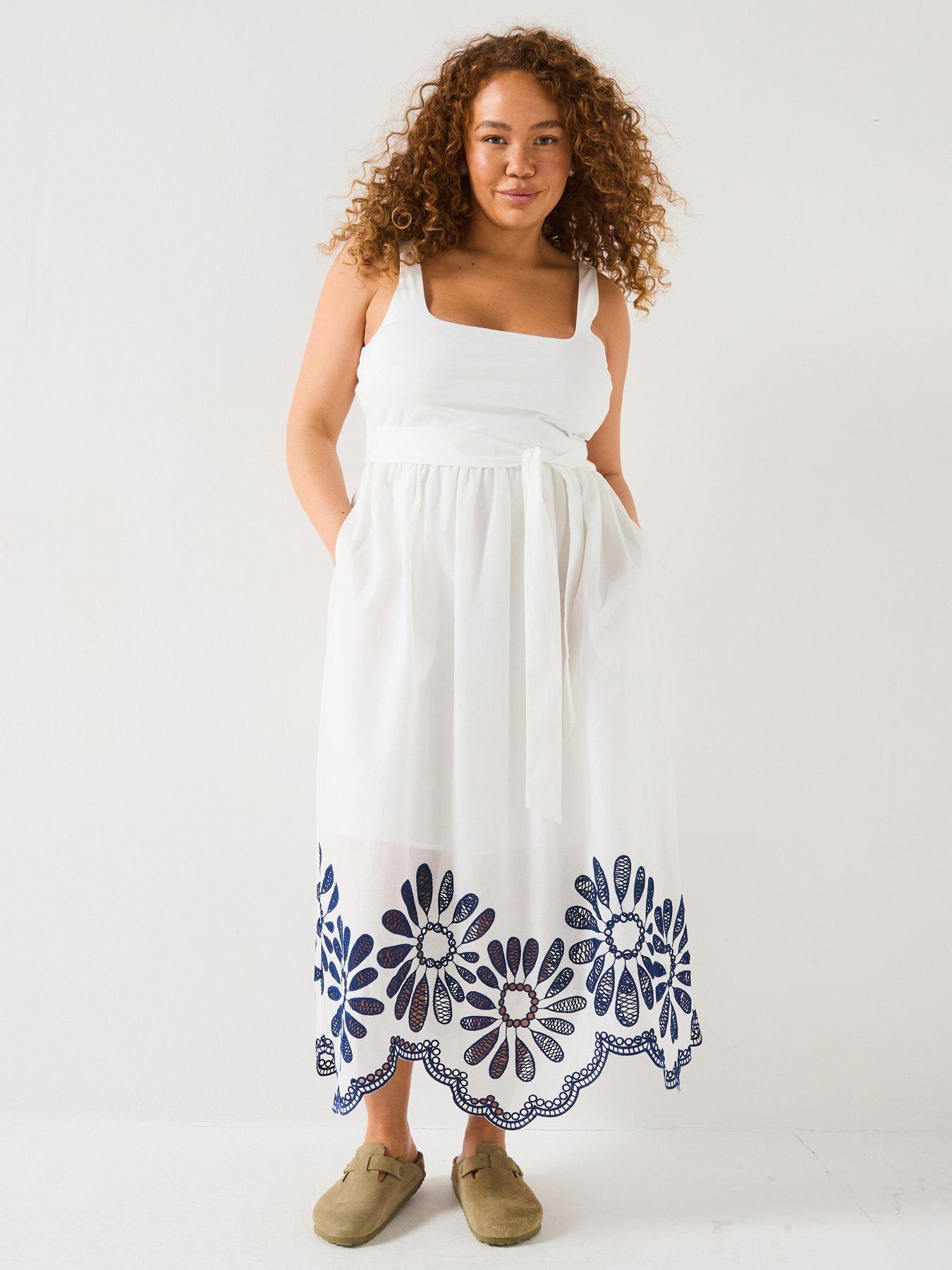 Image of V by Very Curve Embroidered Hem Sleeveless Dress - Multi