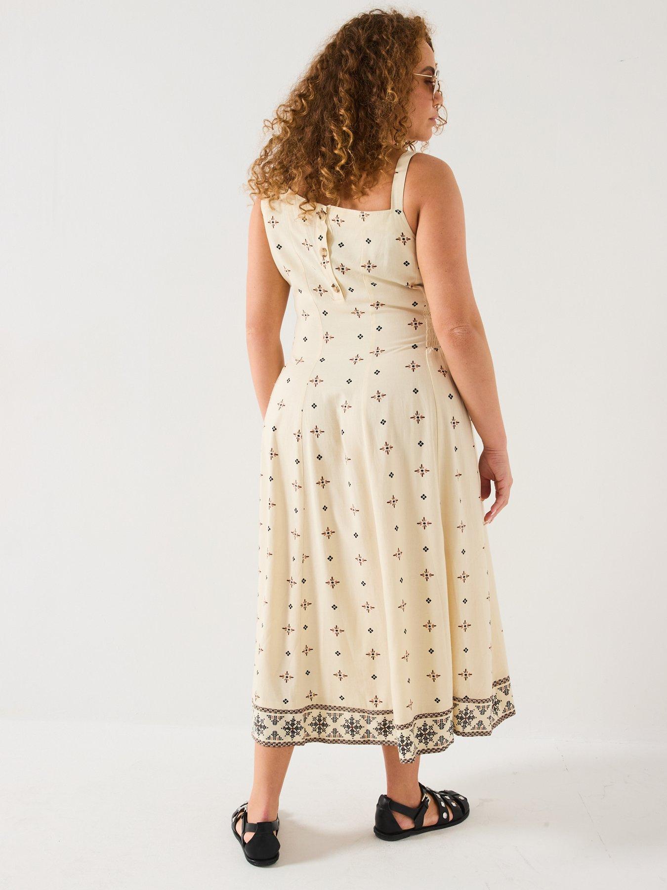 Image 2 of 6 of V by Very Curve Asymmetric Neck Linen Midi Dress - Print