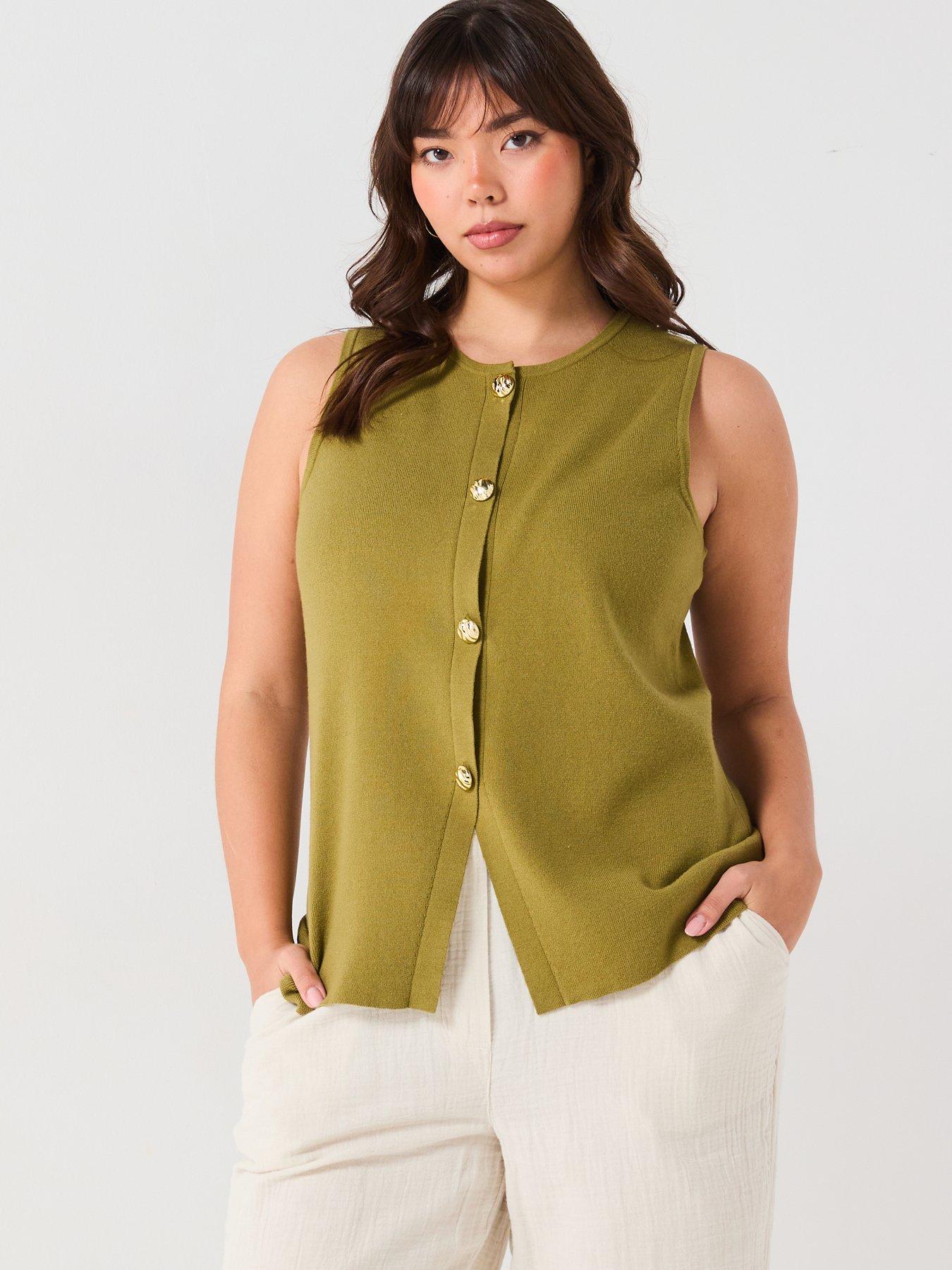 undefined Knitted Button Through Waistcoat - Green