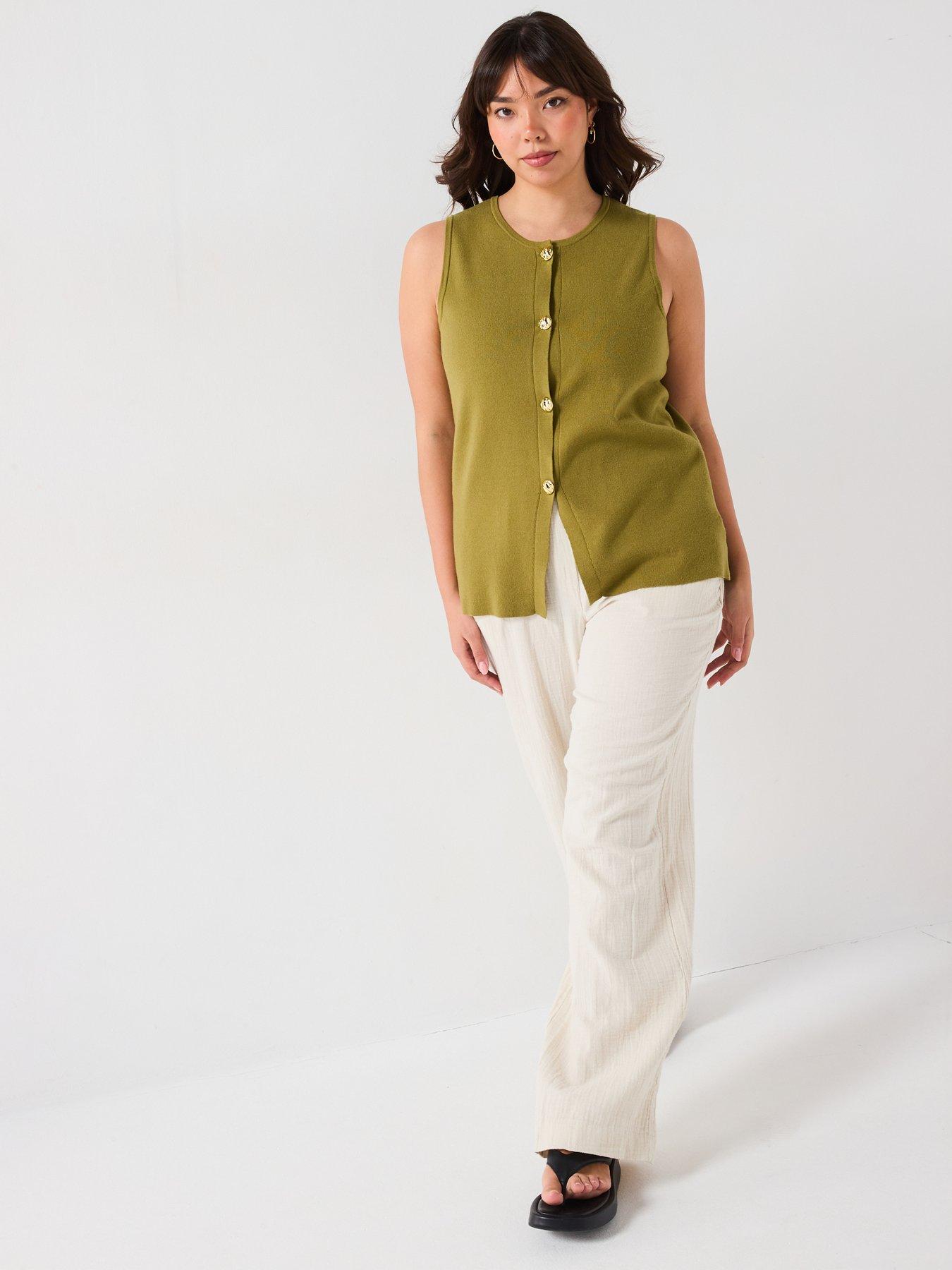 Image 3 of 6 of V by Very Curve Knitted Button Through Waistcoat - Green