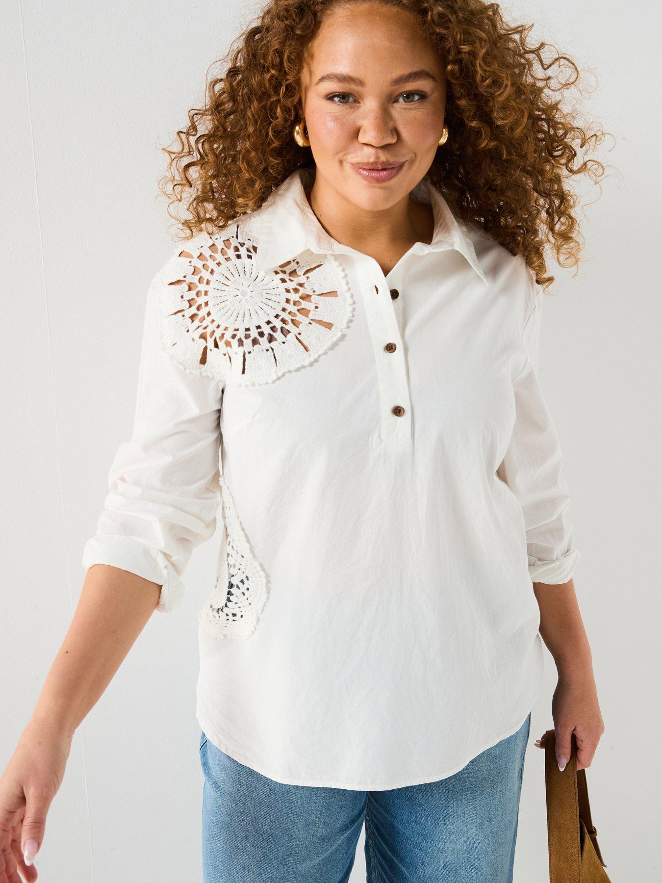 V by Very Curve: Applique Crochet Shirt - White