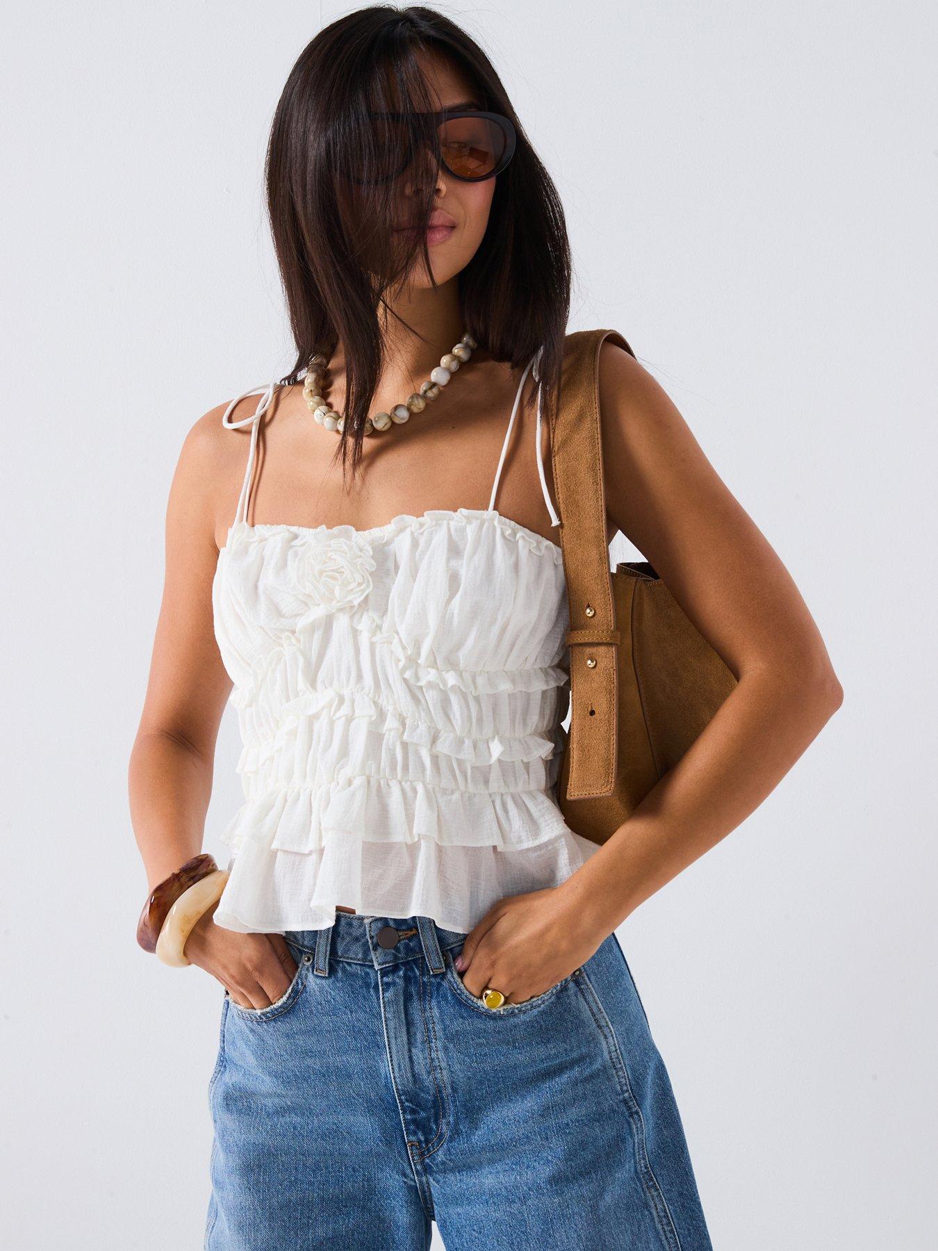 V by Very Corsage Ruffle Cami - White | Very