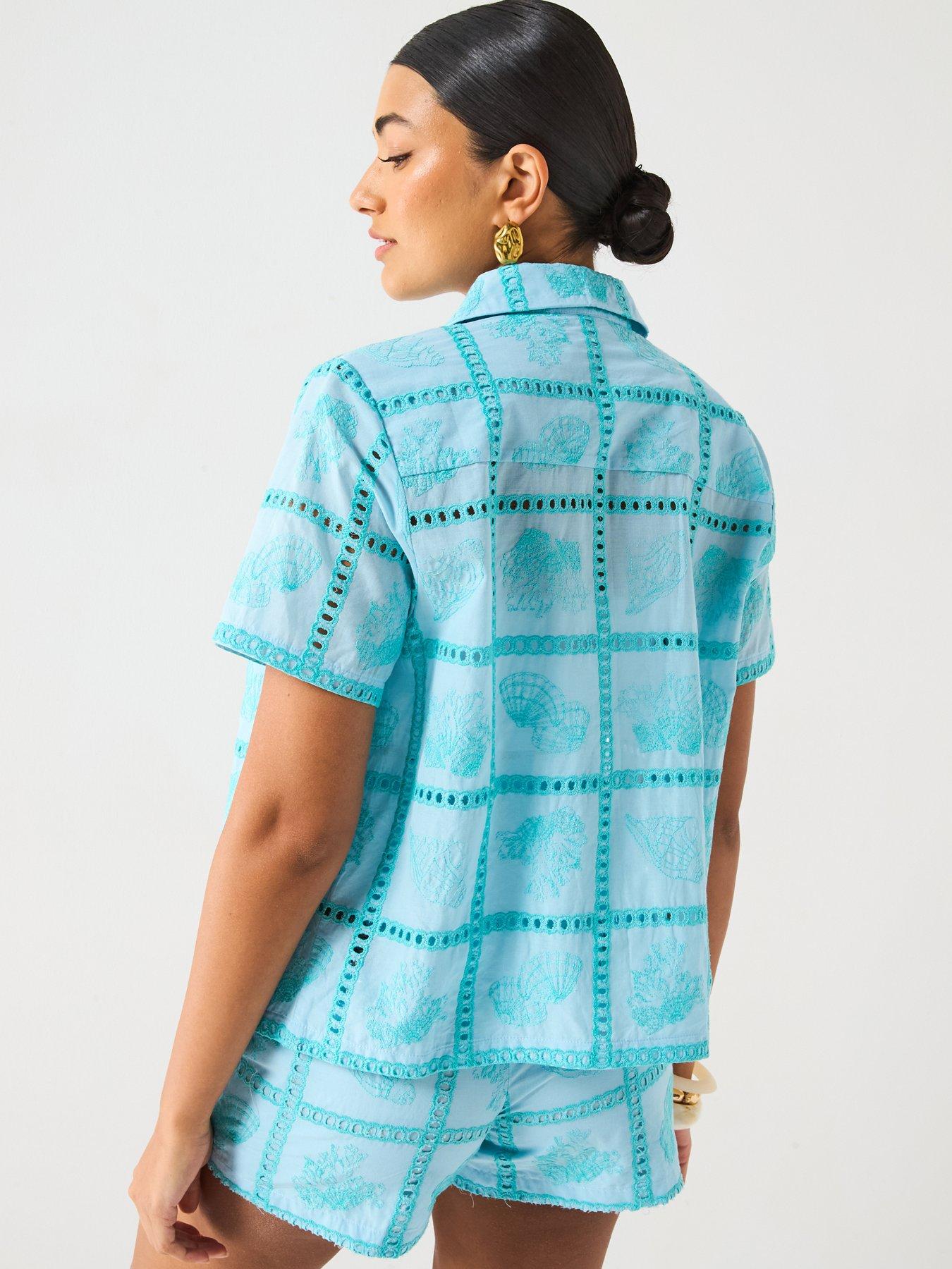 Image 2 of 6 of V by Very Contrast Broderie Shirt Co-Ord - Blue