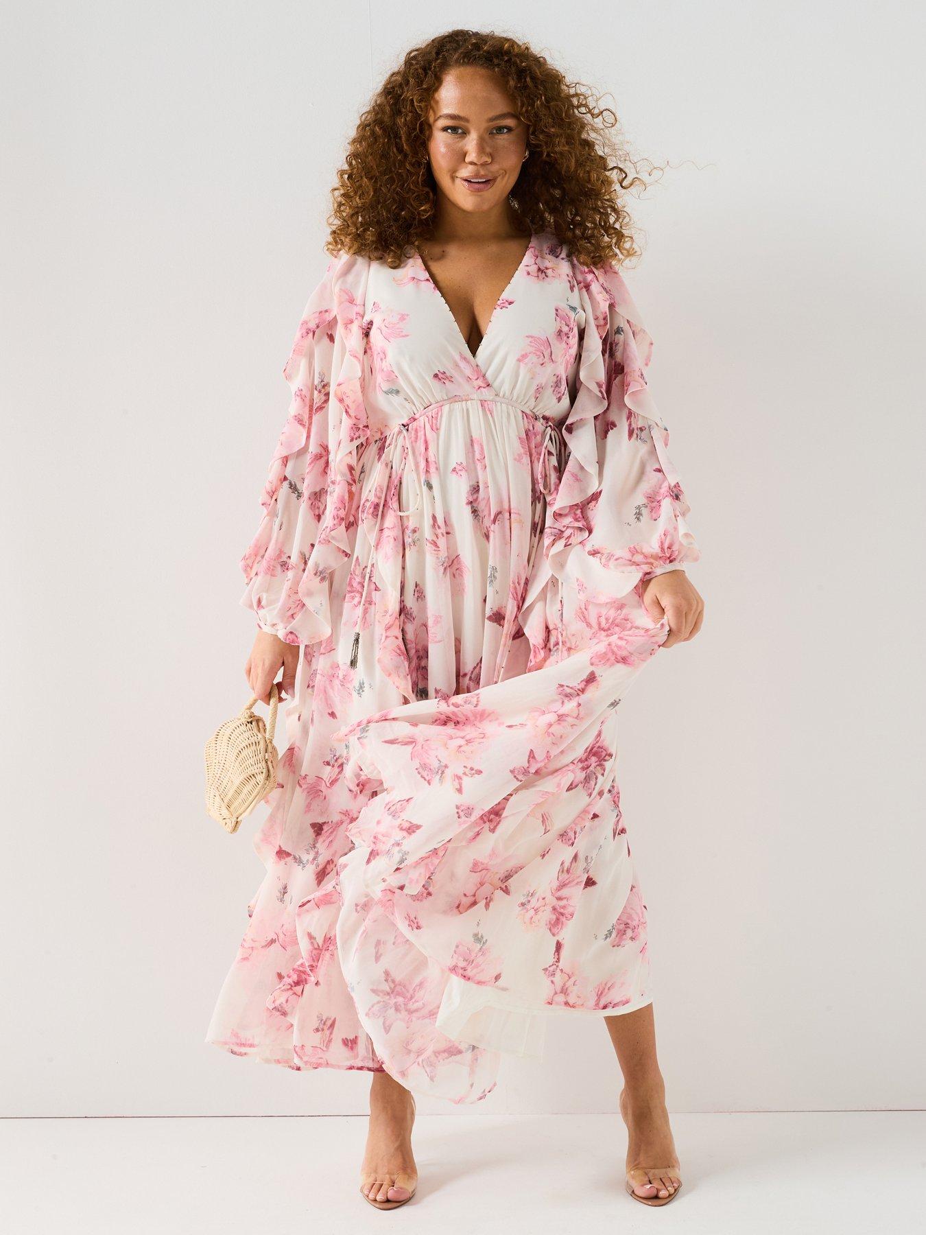 undefined Ruffle Trim Detail Maxi Dress - Print