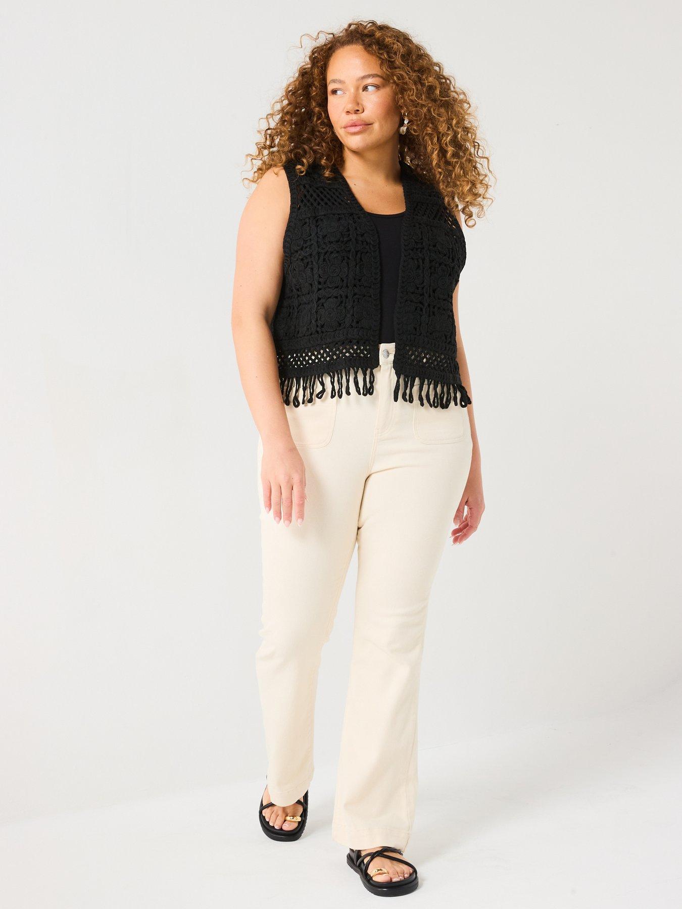 Image 3 of 6 of V by Very Curve Crochet Waistcoat - Black