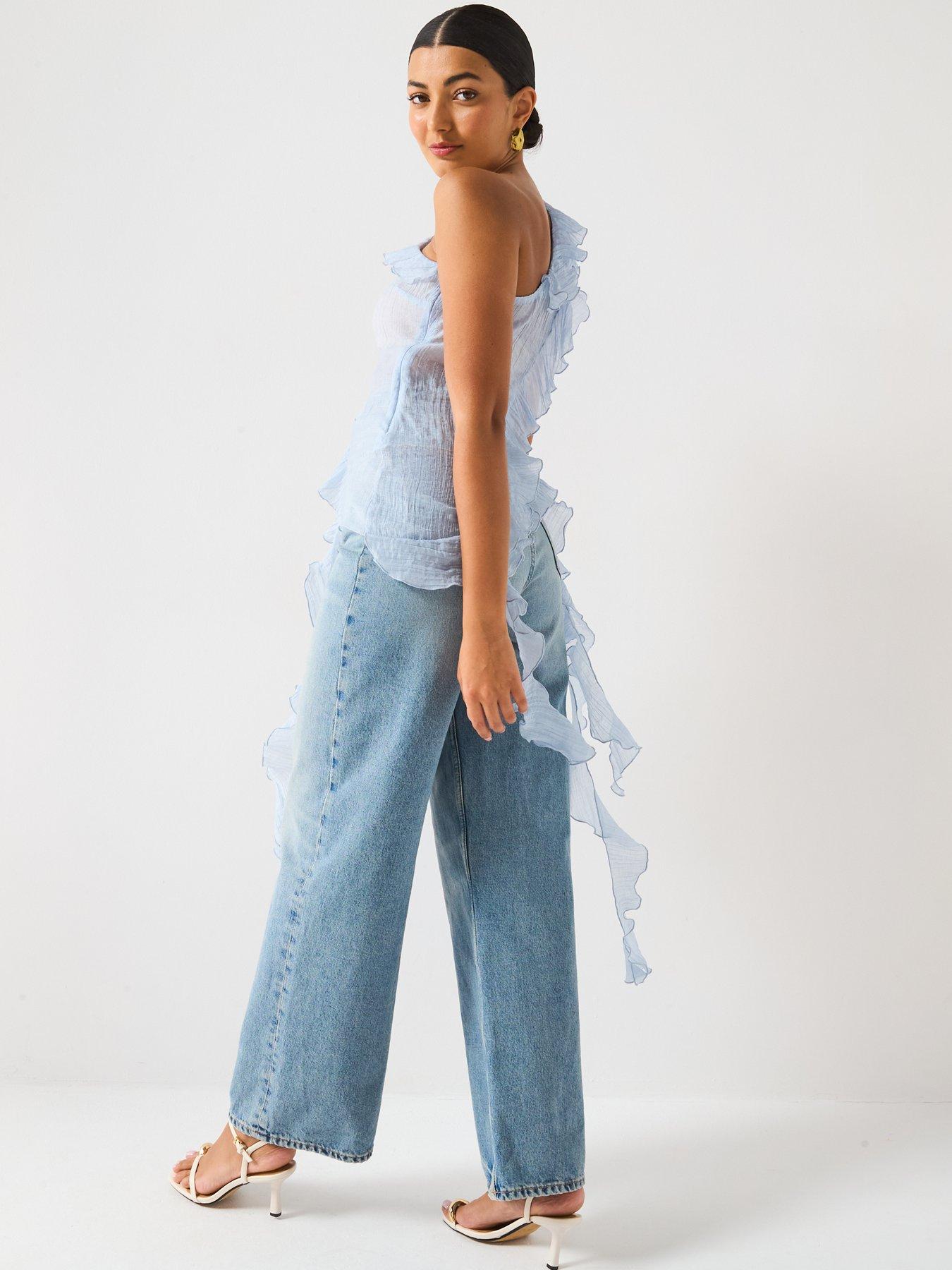Image 2 of 6 of V by Very One Shoulder Ruffle Top - Blue