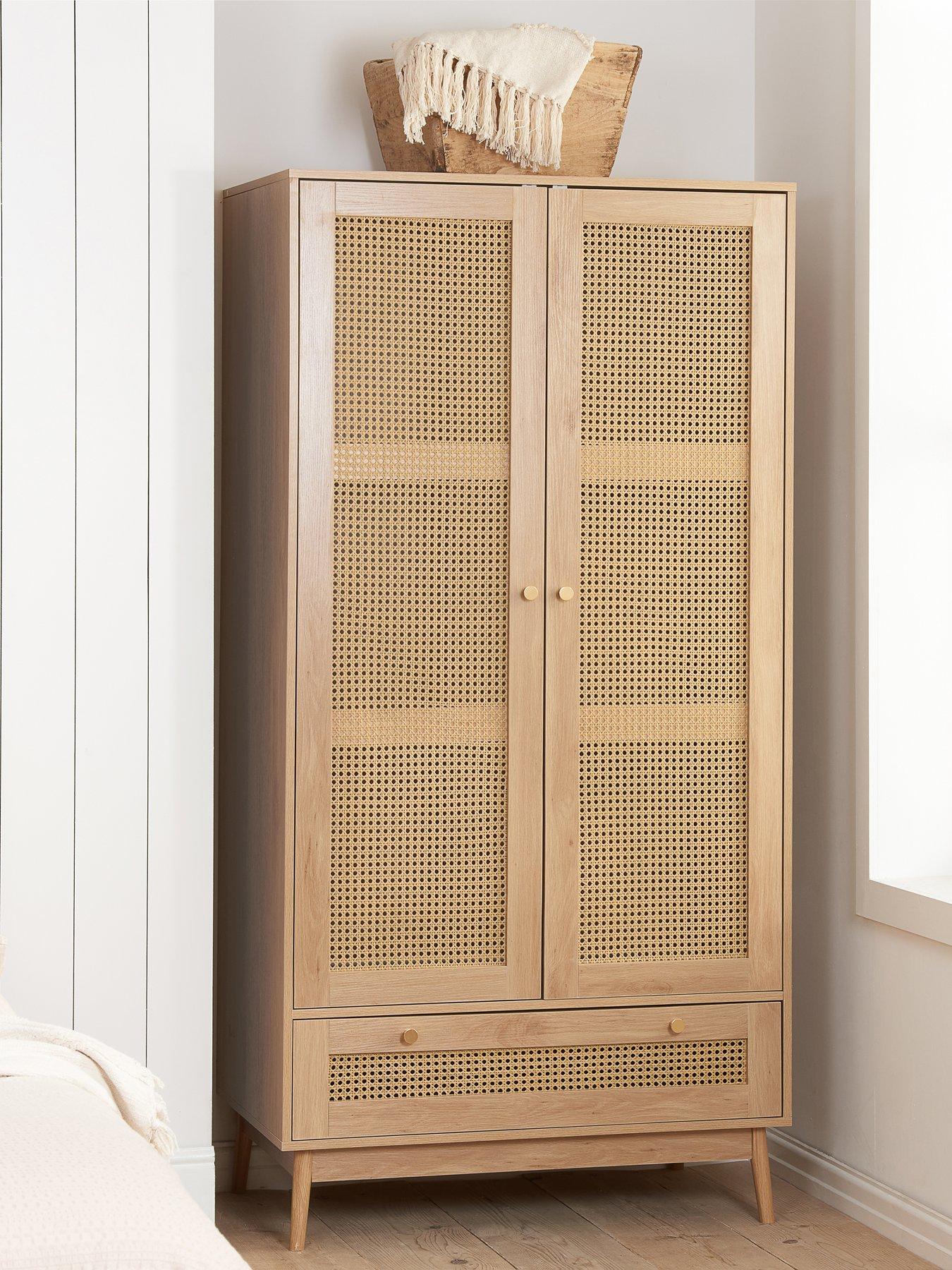 Product photograph of Birlea Croxley 2 Door 1 Drawer Rattan Wardrobe from very.co.uk