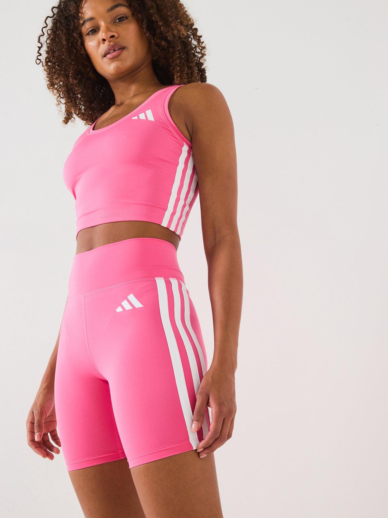 undefined Womens Train Essentials 3 Stripe Crop Tank - Pink