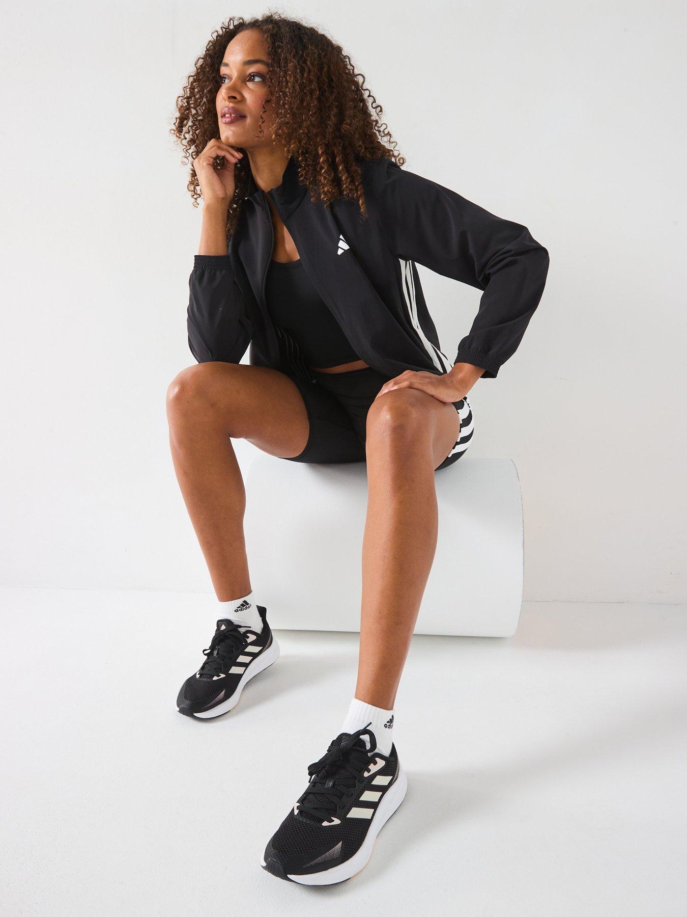 adidas Womens Train Essentials 3 Stripe Woven Jacket, Black/White, Size Xs, Women