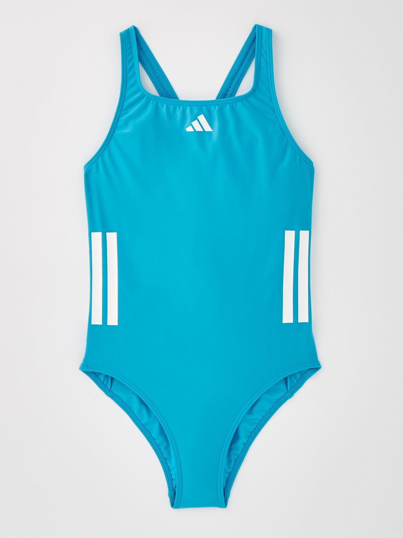 Adidas Junior Girls 3 Stripe Swimsuit - Blue