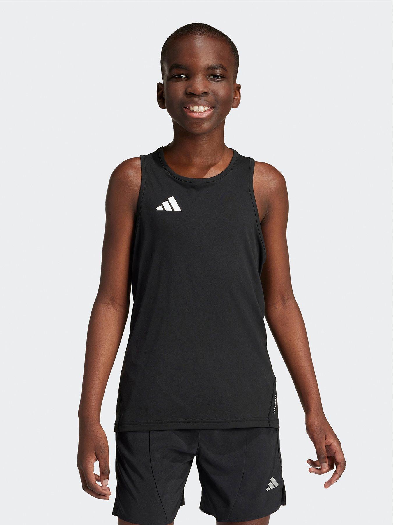 adidas Junior Boys Running Team Singlet -  Black/White