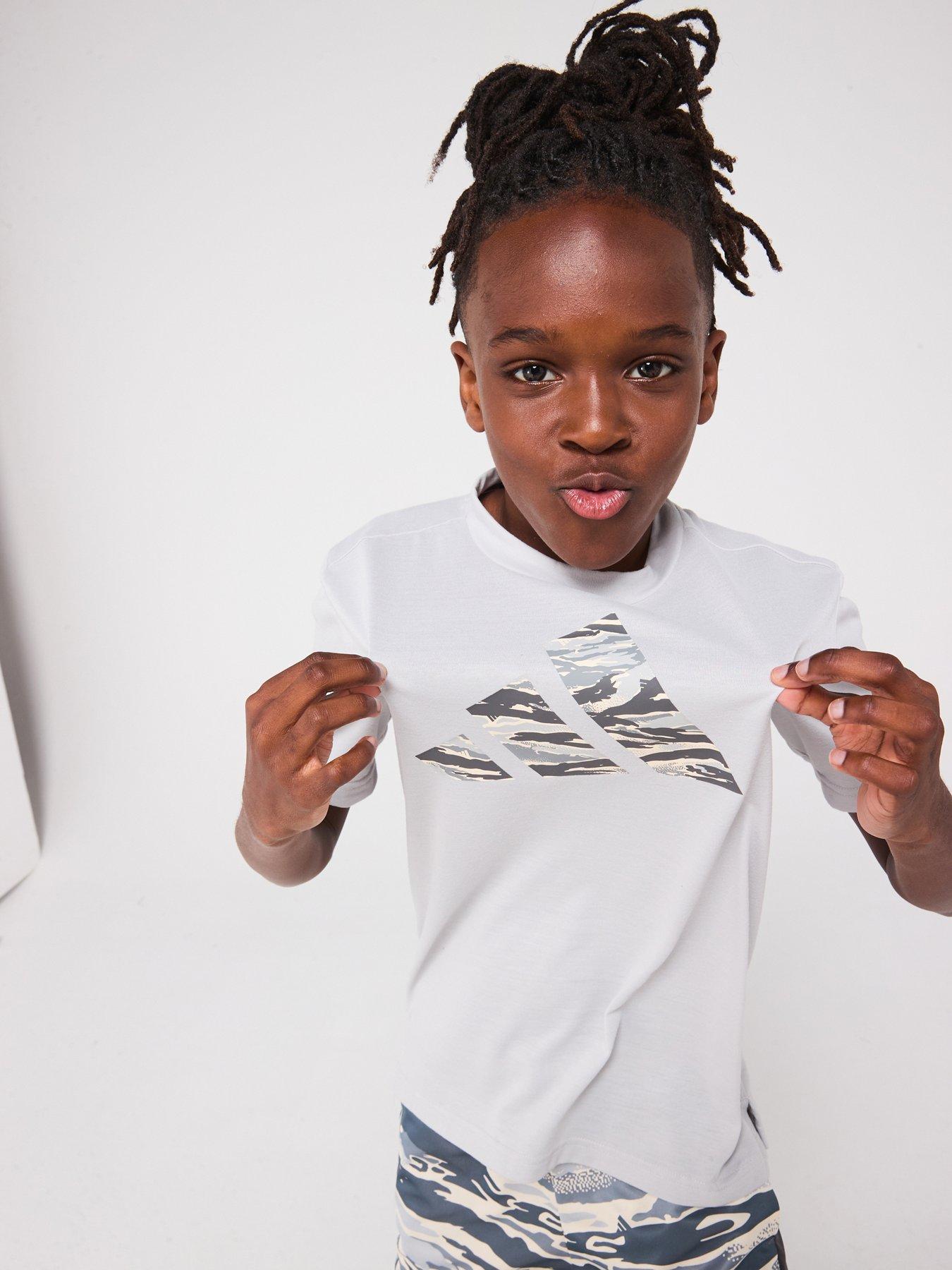 adidas Junior Boys Train Essentials Camo T-Shirt Grey Very