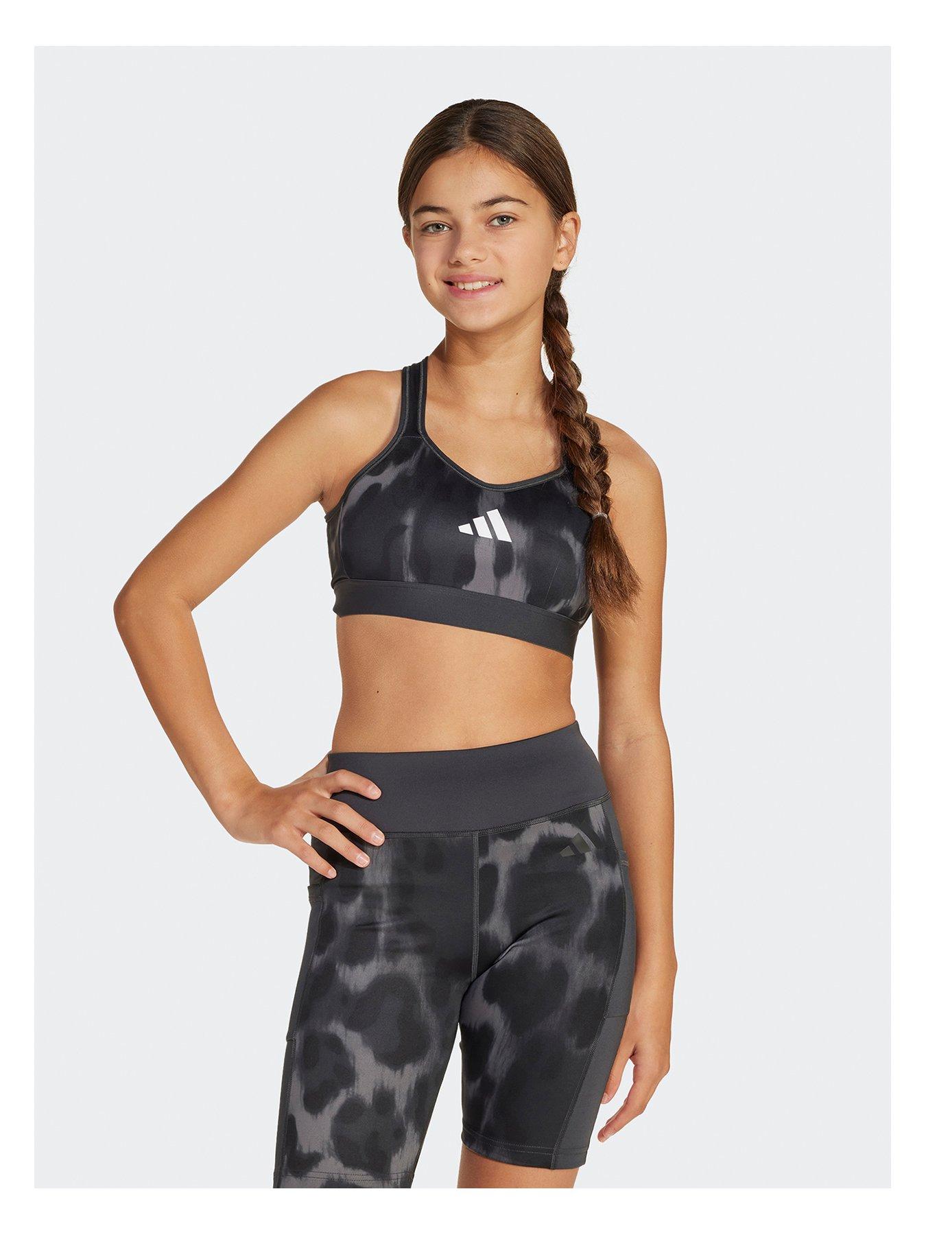undefined Junior Girls Training Printed Sports Bra - Grey - Grey Five/Carbon/Black