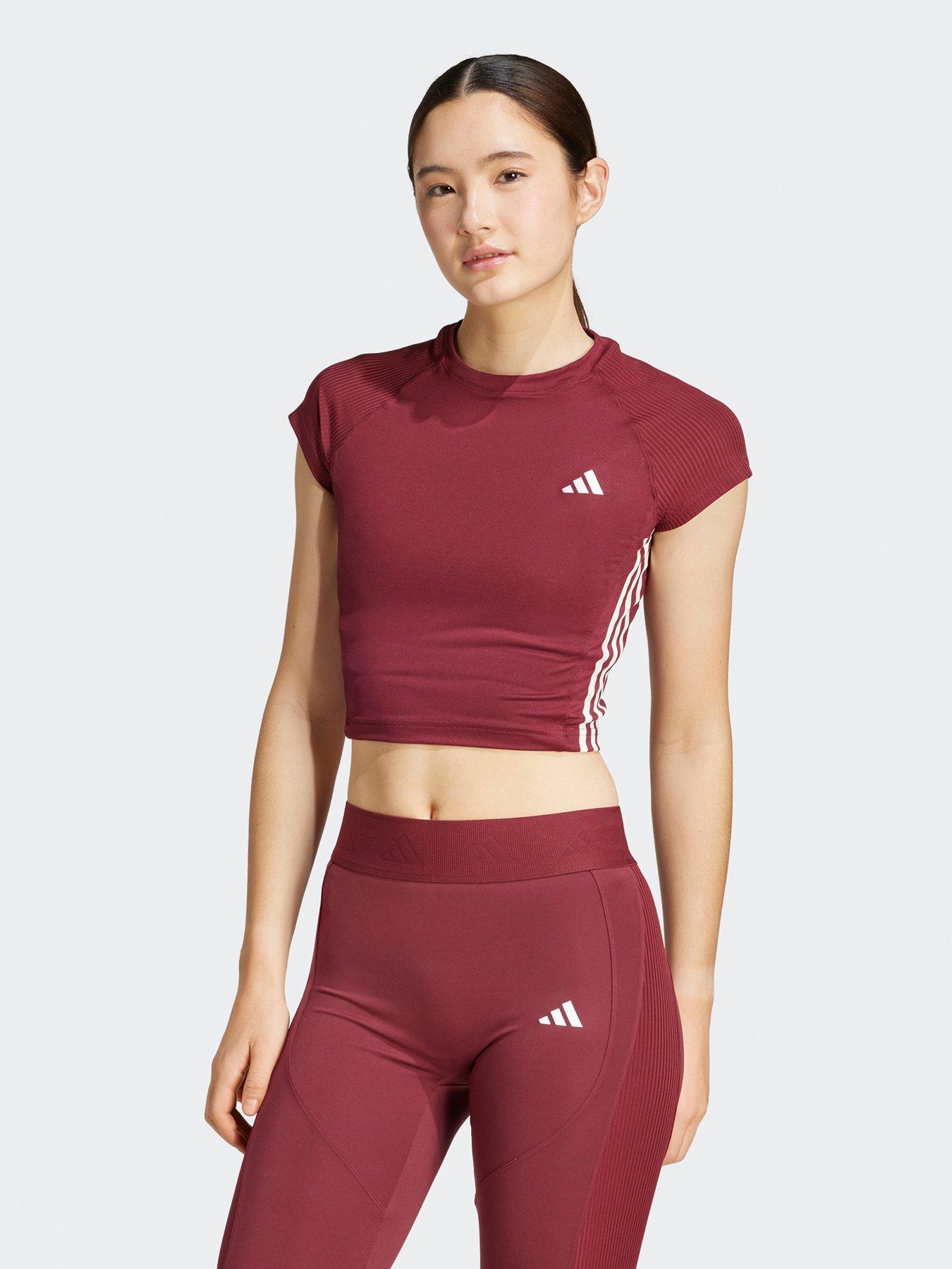 adidas Womens Training Hyperglam Crop T-Shirt Burgundy Red Very