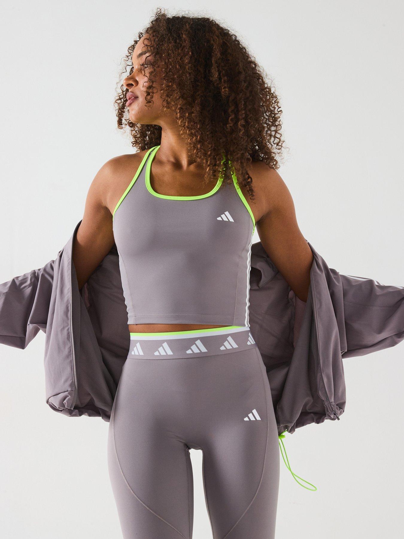 Image 4 of 6 of adidas Womens Training Hyperglam Tank - Taupe Oxide/White/Lucid Lemon