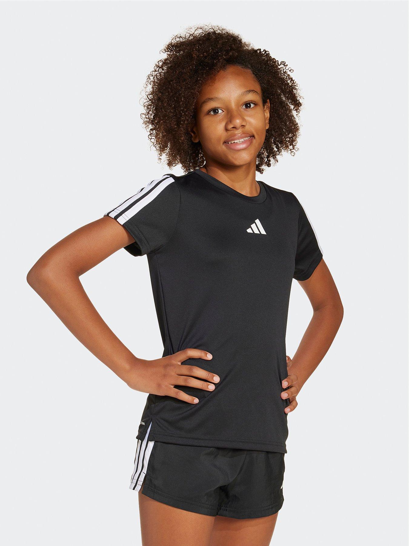 undefined Junior Girls Train Essentials 3 Stripe T-Shirt - Black