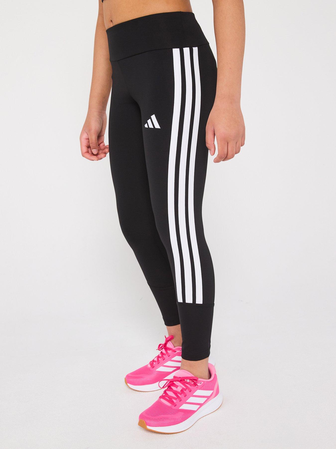 adidas Junior Girls Train Essentials 3 Stripe Tights - Black/White