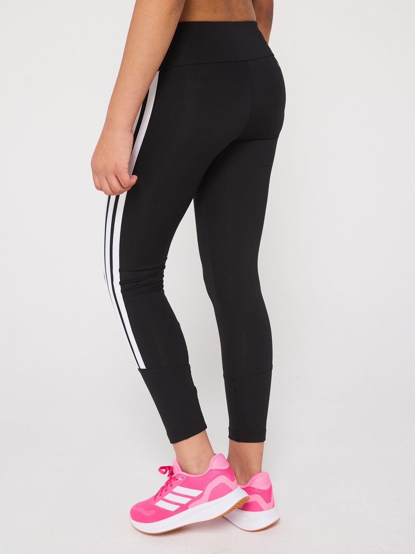 Image 2 of 5 of adidas Junior Girls Train Essentials 3 Stripe Tights - Black/White
