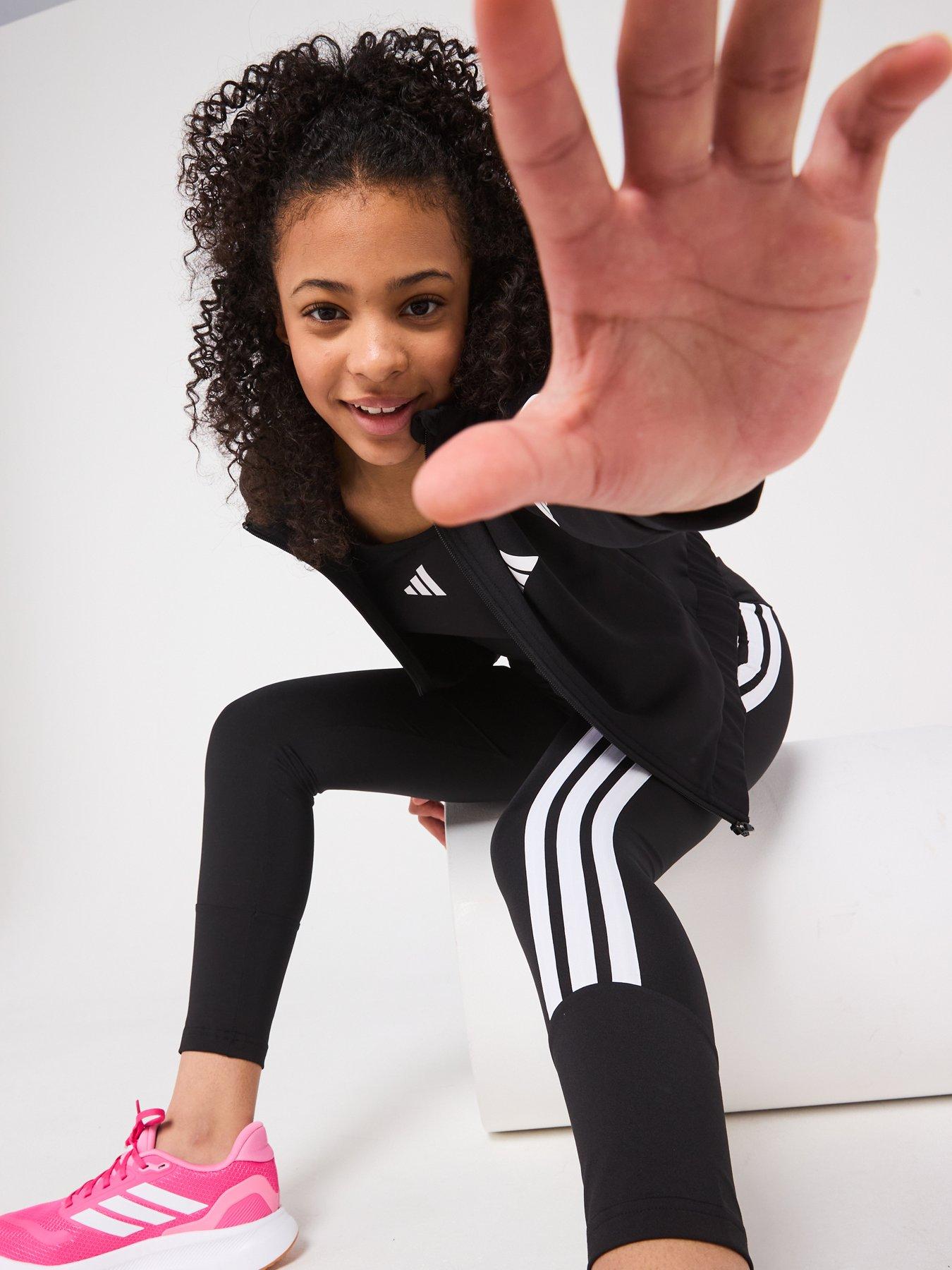 Image 3 of 5 of adidas Junior Girls Train Essentials 3 Stripe Tights - Black/White