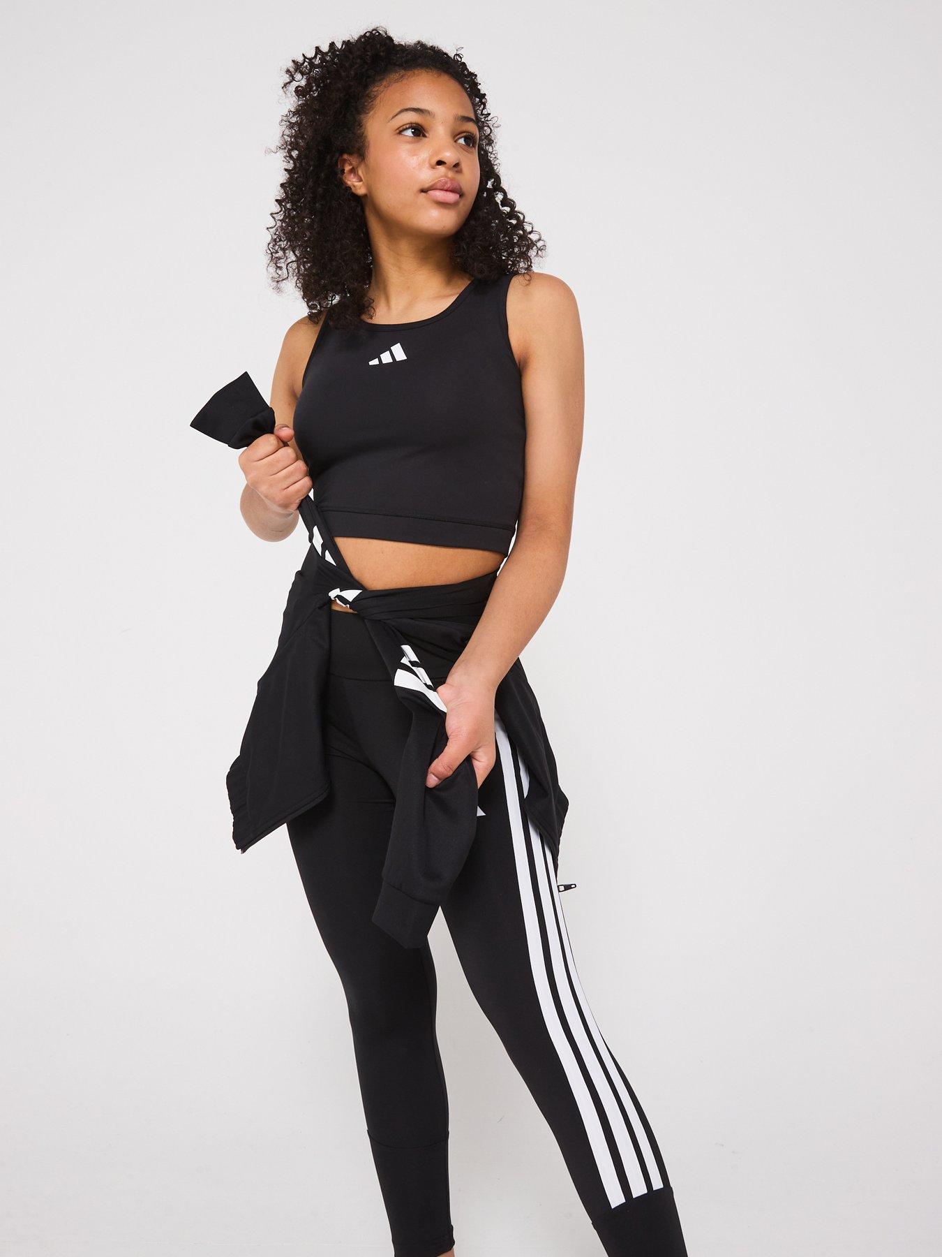Image 5 of 5 of adidas Junior Girls Train Essentials 3 Stripe Tights - Black/White
