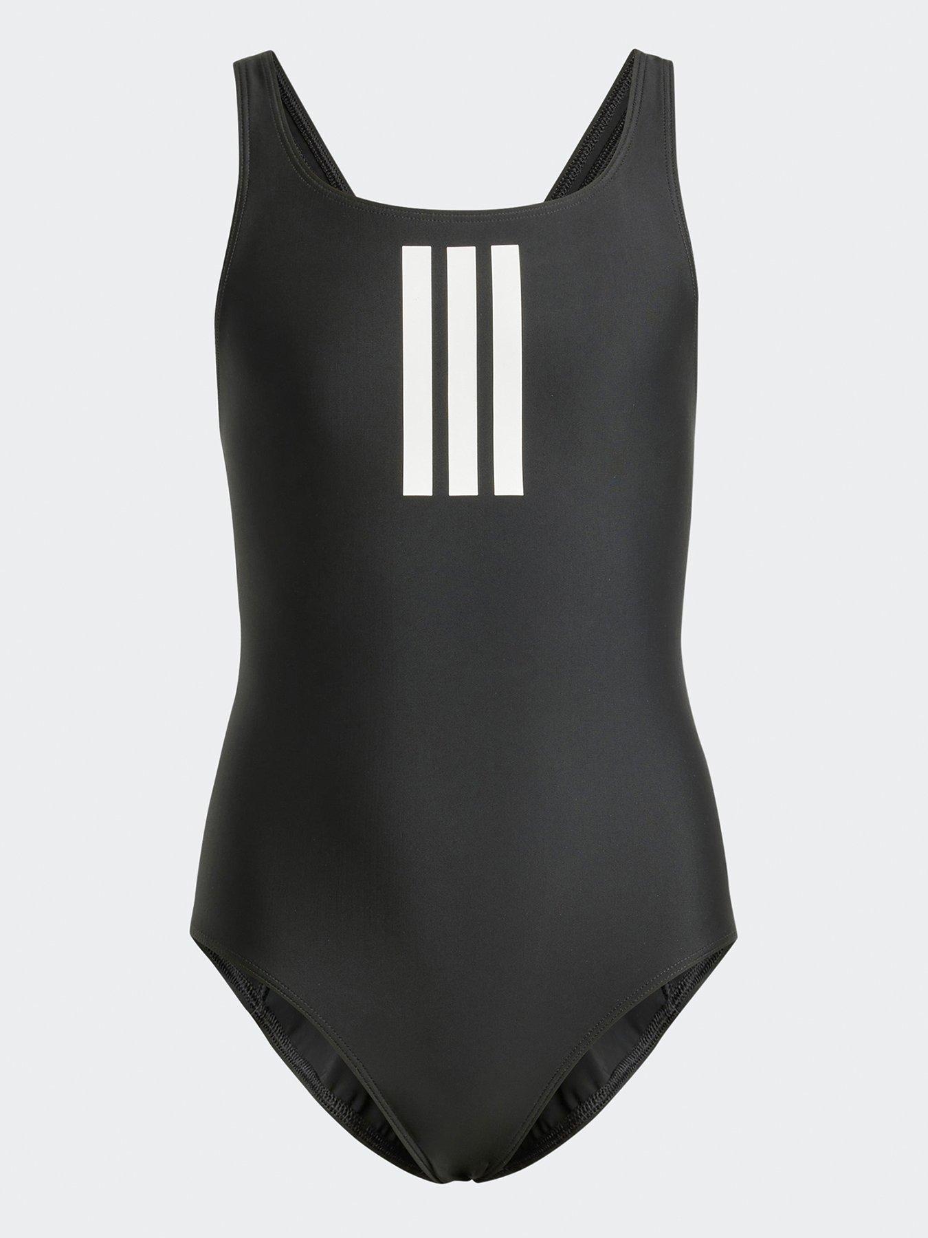 adidas Junior Girls 3 Stripe Swimsuit - Black